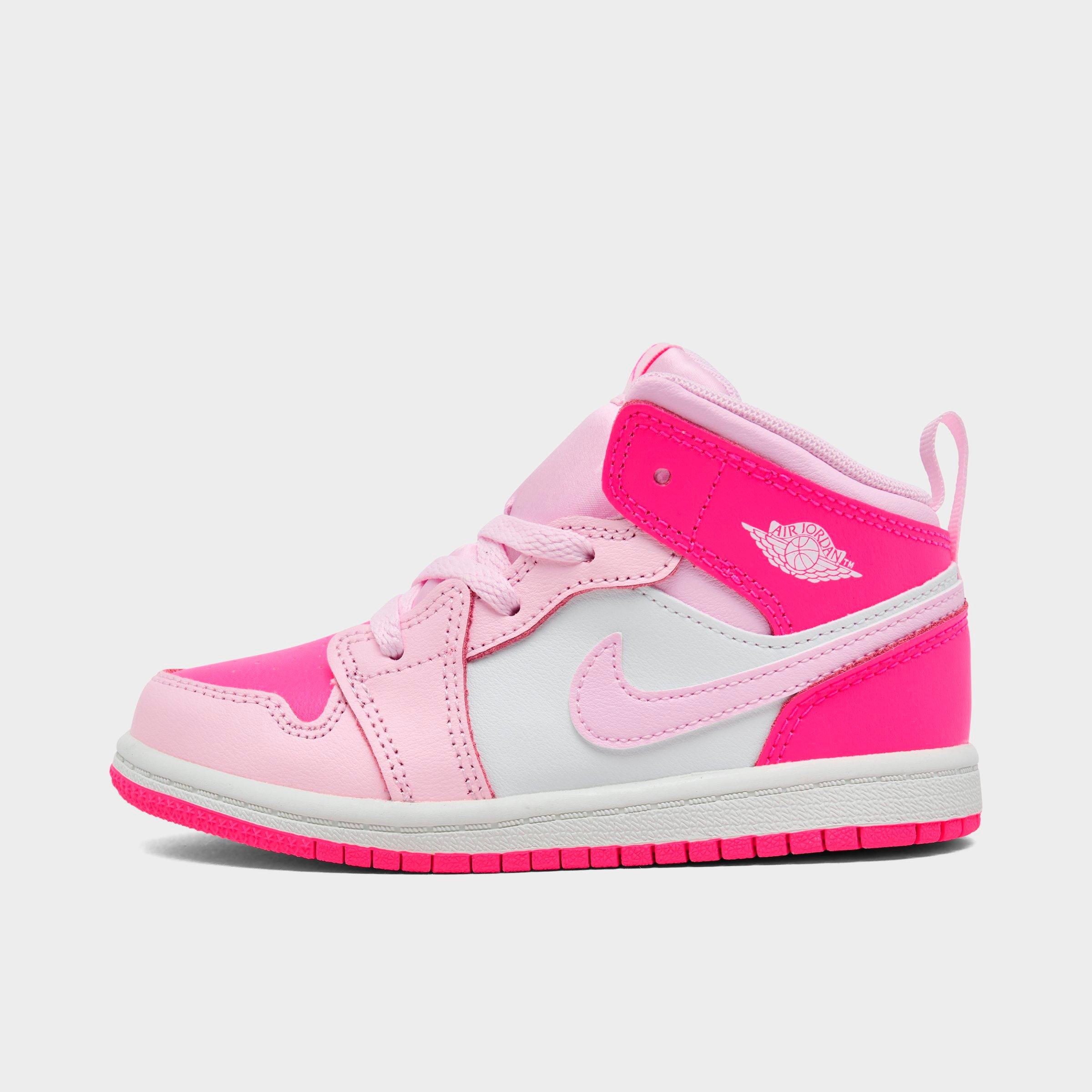Jordan Kids Toddler Air Retro 1 Mid Casual Shoes in Pink Foam/Hyper Pink Size: 4