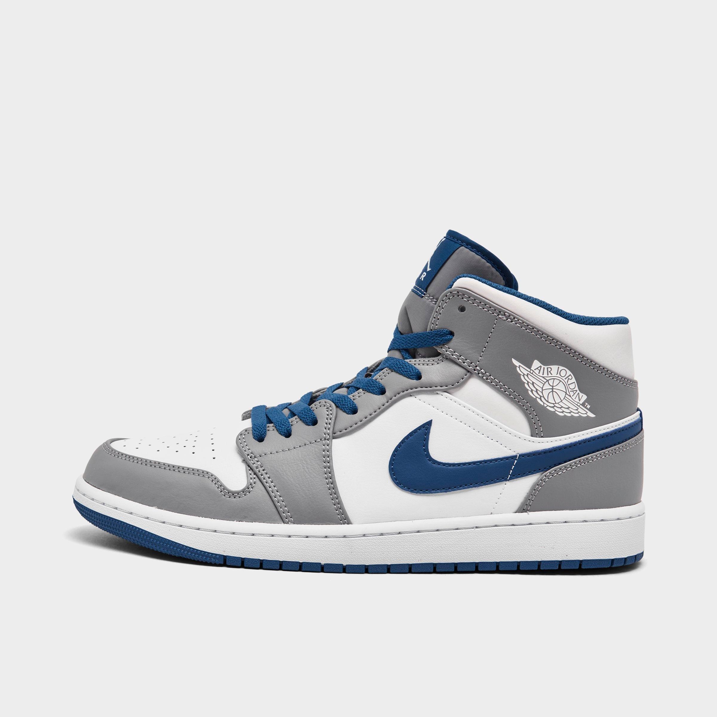 Nike Jordan Air Retro 1 Mid Casual Shoes In Cement Grey/white/true Blue