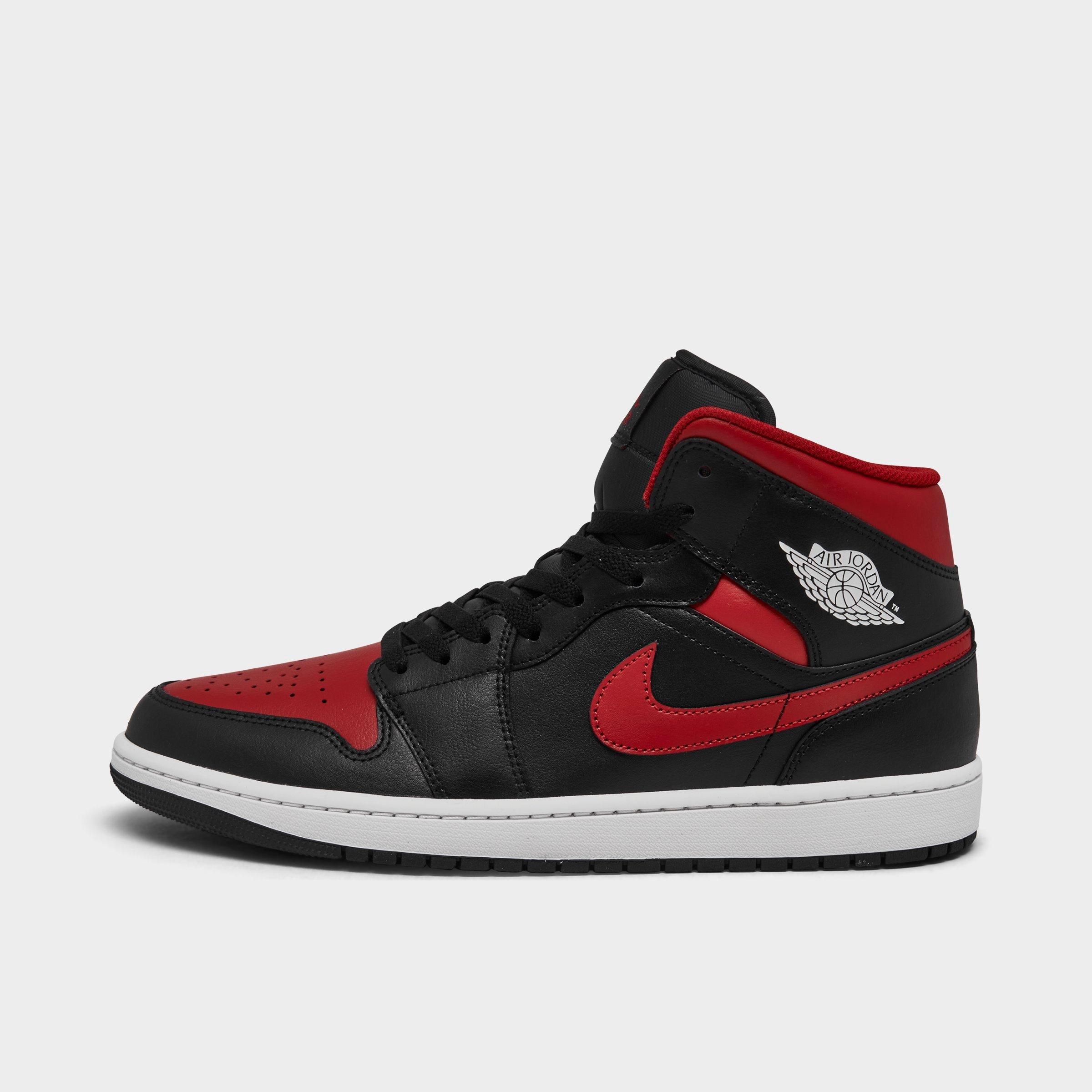 Jordan Men's Air Retro 1 Mid Casual Shoes in Red/Black/Black Size 7.5 Leather