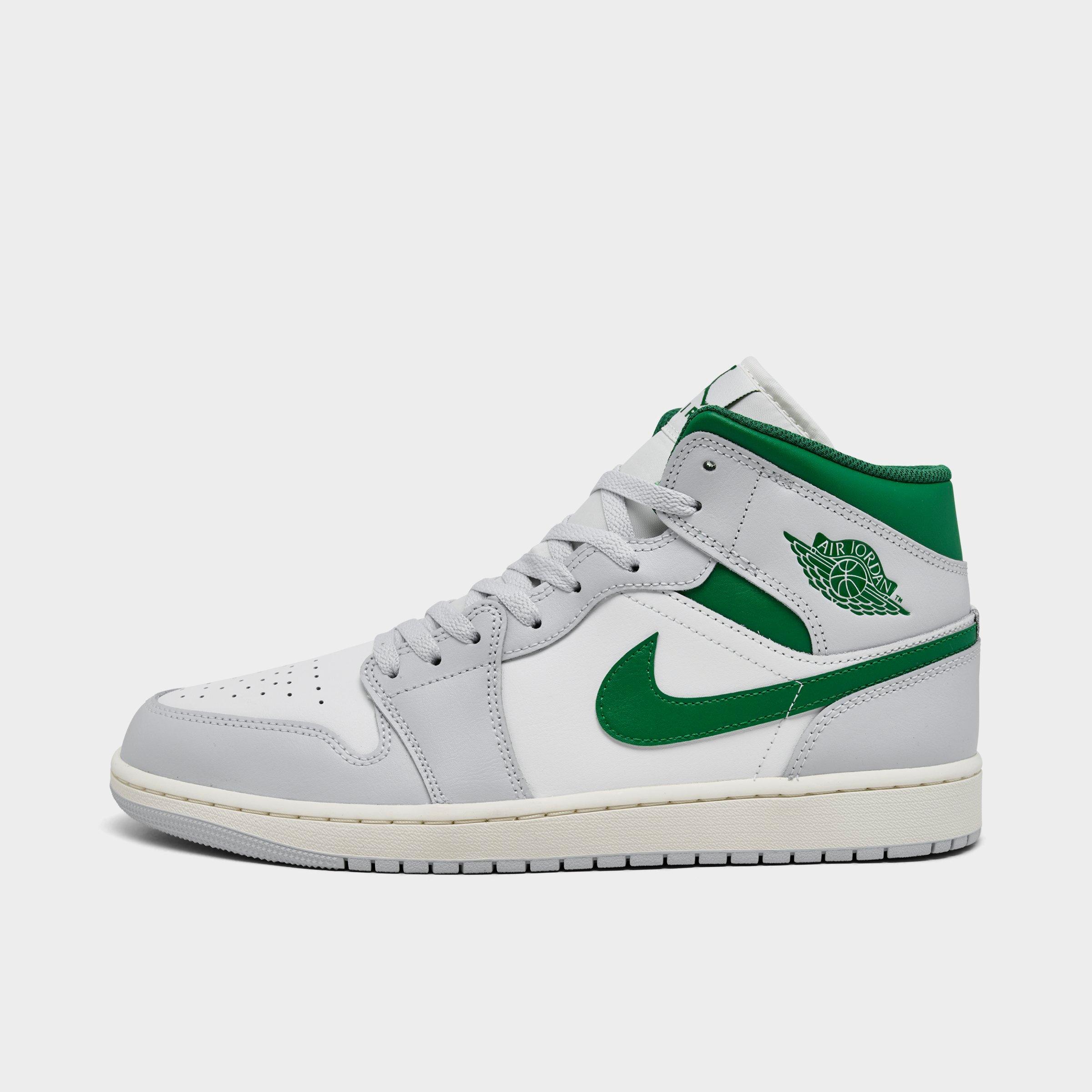 Jordan Men's Air Retro 1 Mid Casual Shoes in Green/Grey/Summit White Size 10.5 Leather