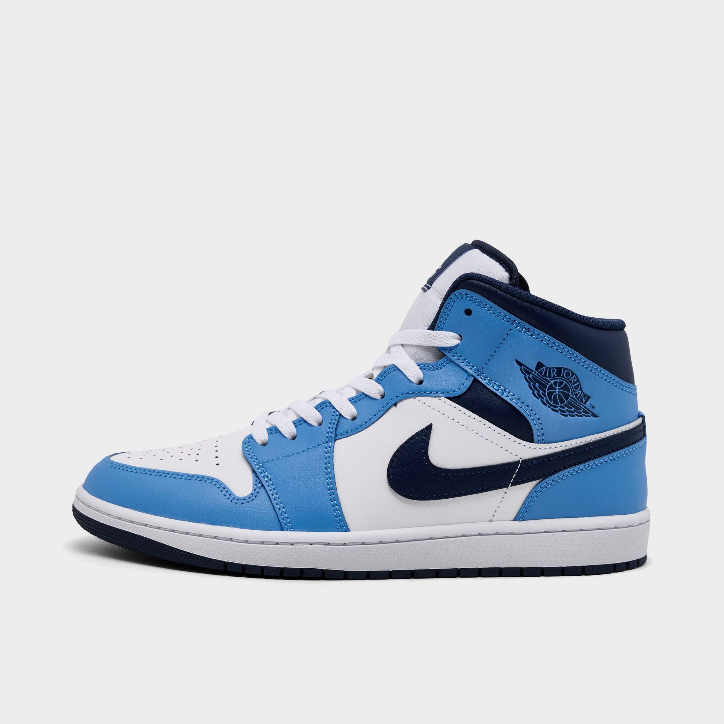 Jordan Men's Air Retro 1 Mid Casual Shoes in University Blue/White/Sail Size: 7.5
