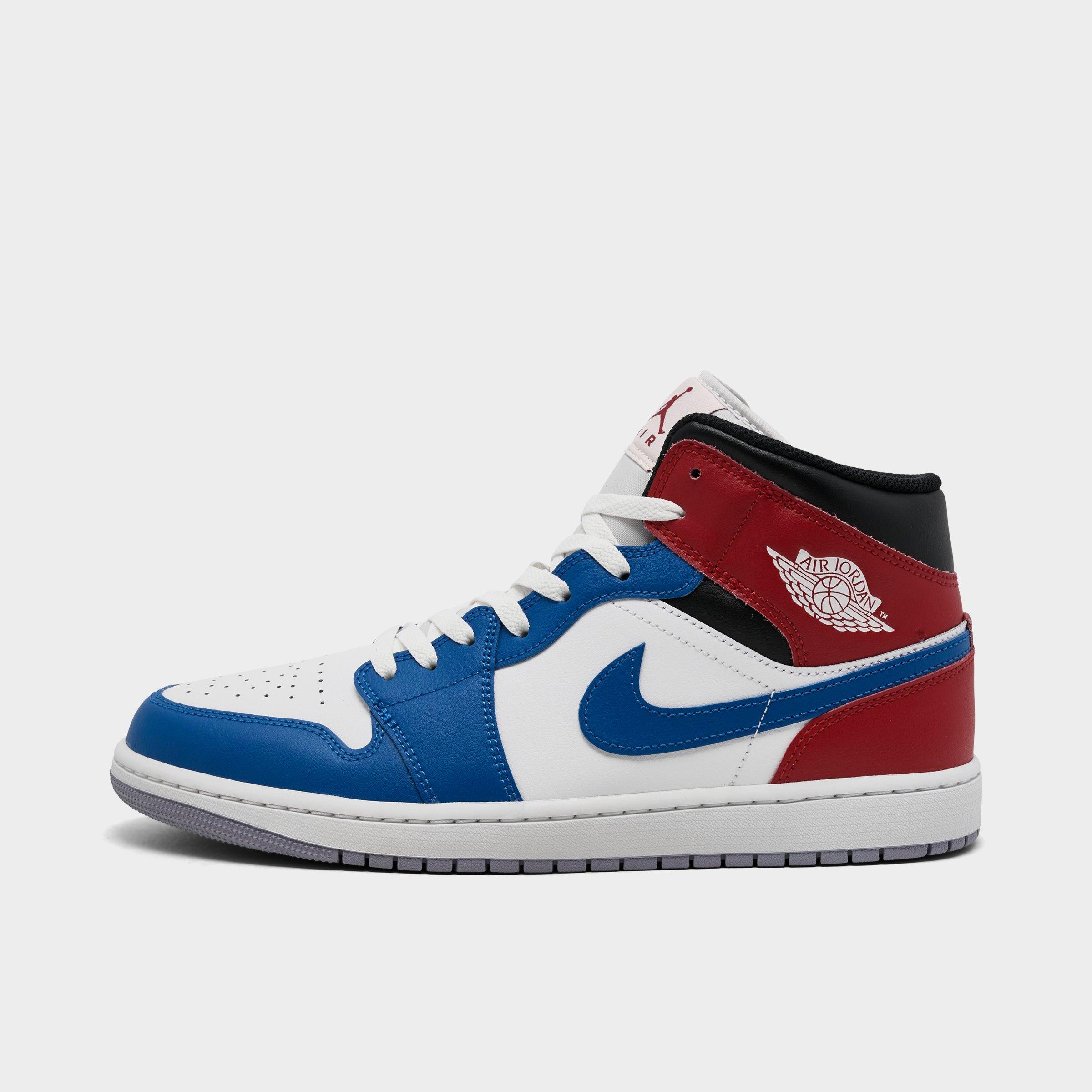 Jordan Men's Air Retro 1 Mid Casual Shoes in True Blue/Varsity Red/Black Size: 12.5