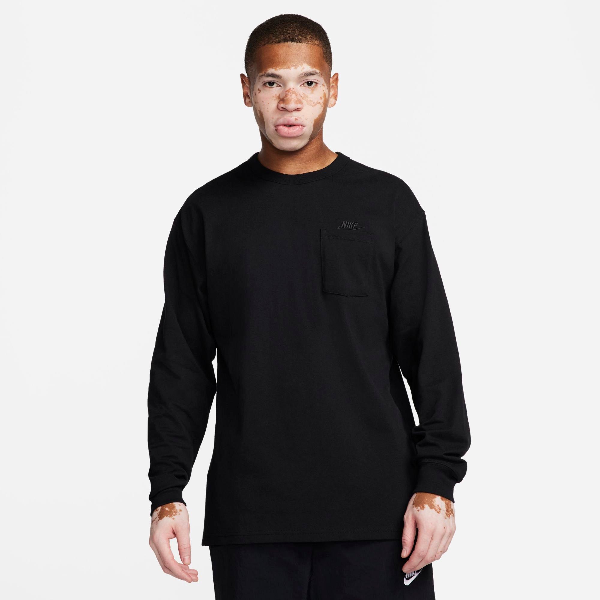 Nike Men's Sportswear Premium Essentials Long-Sleeve Pocket T-Shirt in Black/Black Size XL 100% Cotton