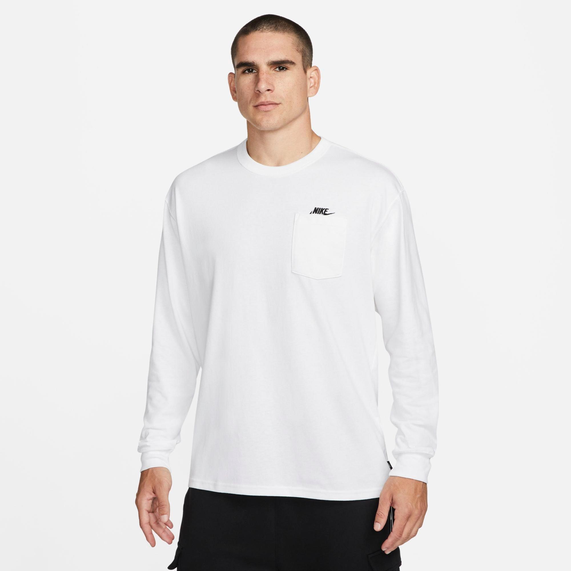 Nike Men's Sportswear Premium Essentials Long-Sleeve Pocket T-Shirt in White/Black Size: XL Tall