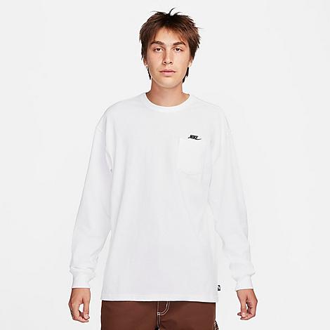 Shop Nike Men's Sportswear Premium Essentials Long-sleeve Pocket T-shirt In White