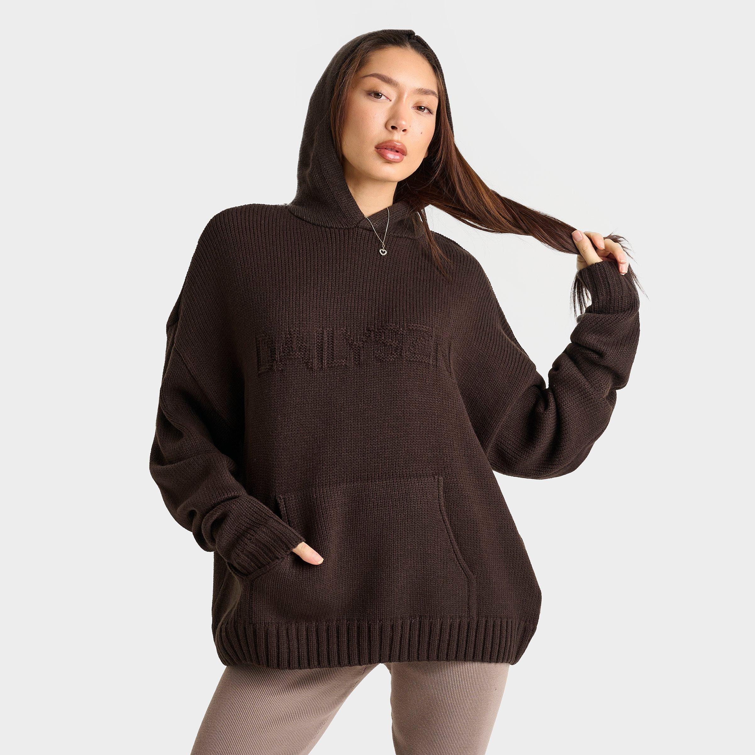 Daily Szn Women's DAILYSZN Knit Pullover Hoodie in Brown/Black Coffee Size Large