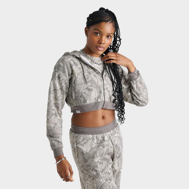 Women's DAILYSZN Fleece Camo Print Cropped Full-Zip Hoodie