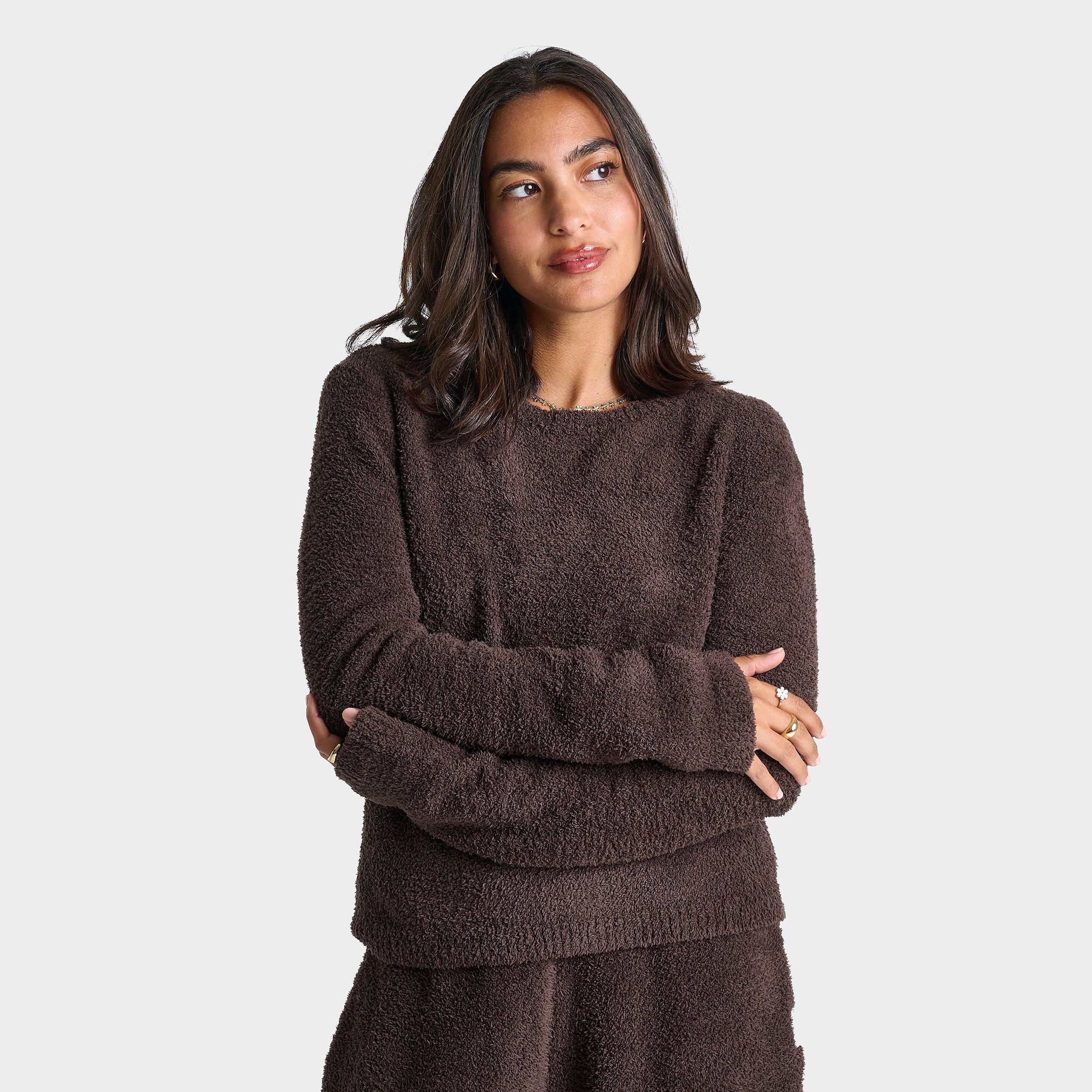 Dailyszn Women's  Cozy Cropped Crewneck Sweatshirt In Brown