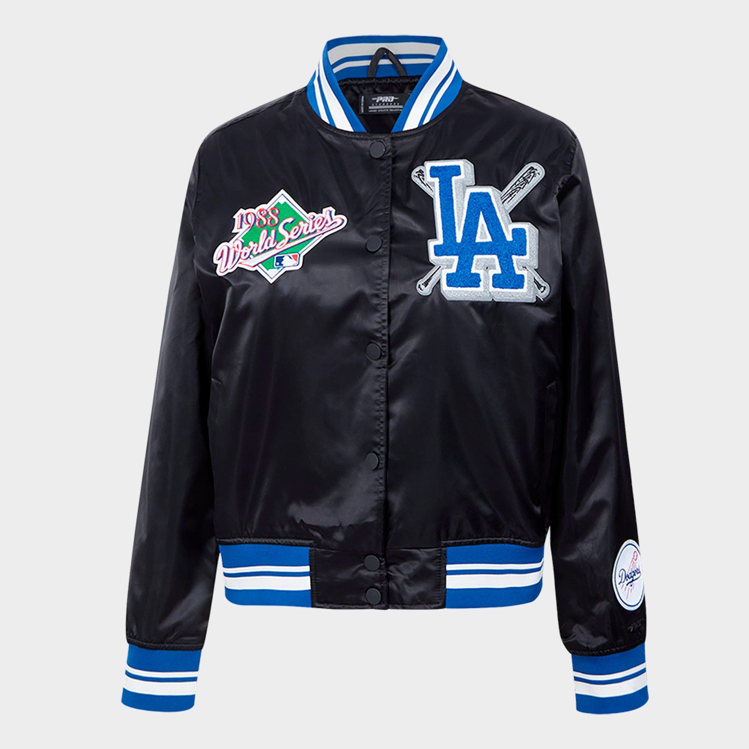 Pro Standard Women's Los Angeles Dodgers MLB Mash Up Rib Satin Jacket in Black/Dodger Blue Size: XS