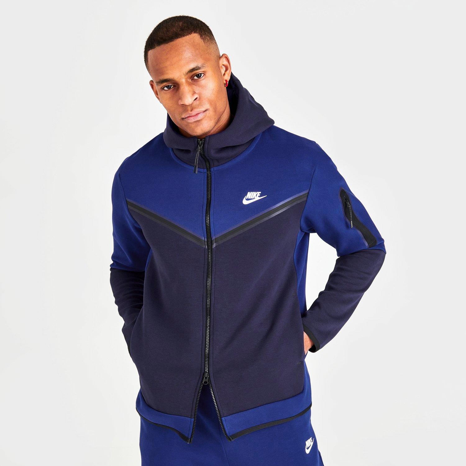 Nike Sportswear Tech Fleece Taped Full Zip Hoodie Deep Royal Blue /  Blackened - White