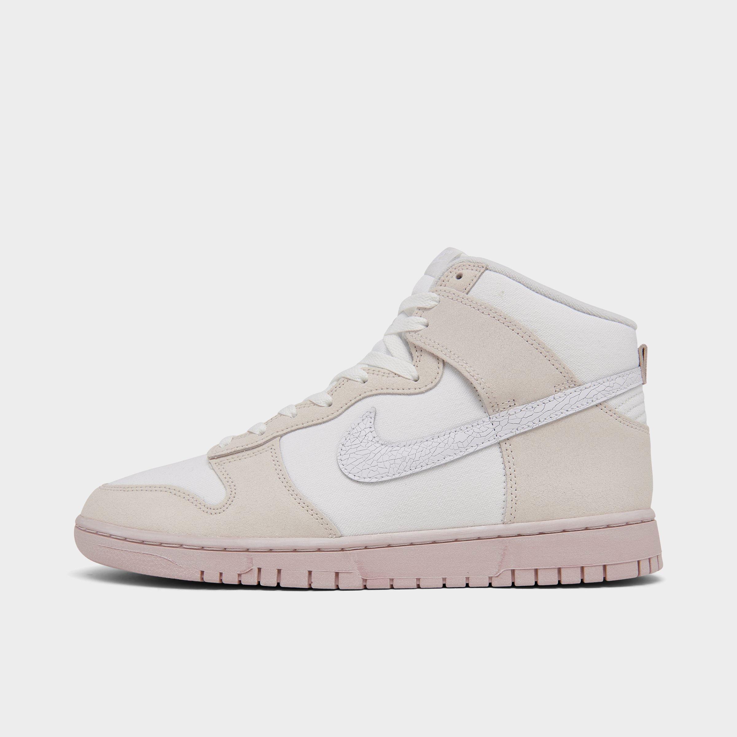 Shop Nike Dunk High Retro Premium Se Cracked Leather Casual Shoes In Summit White/white/phantom Pink Oxford
