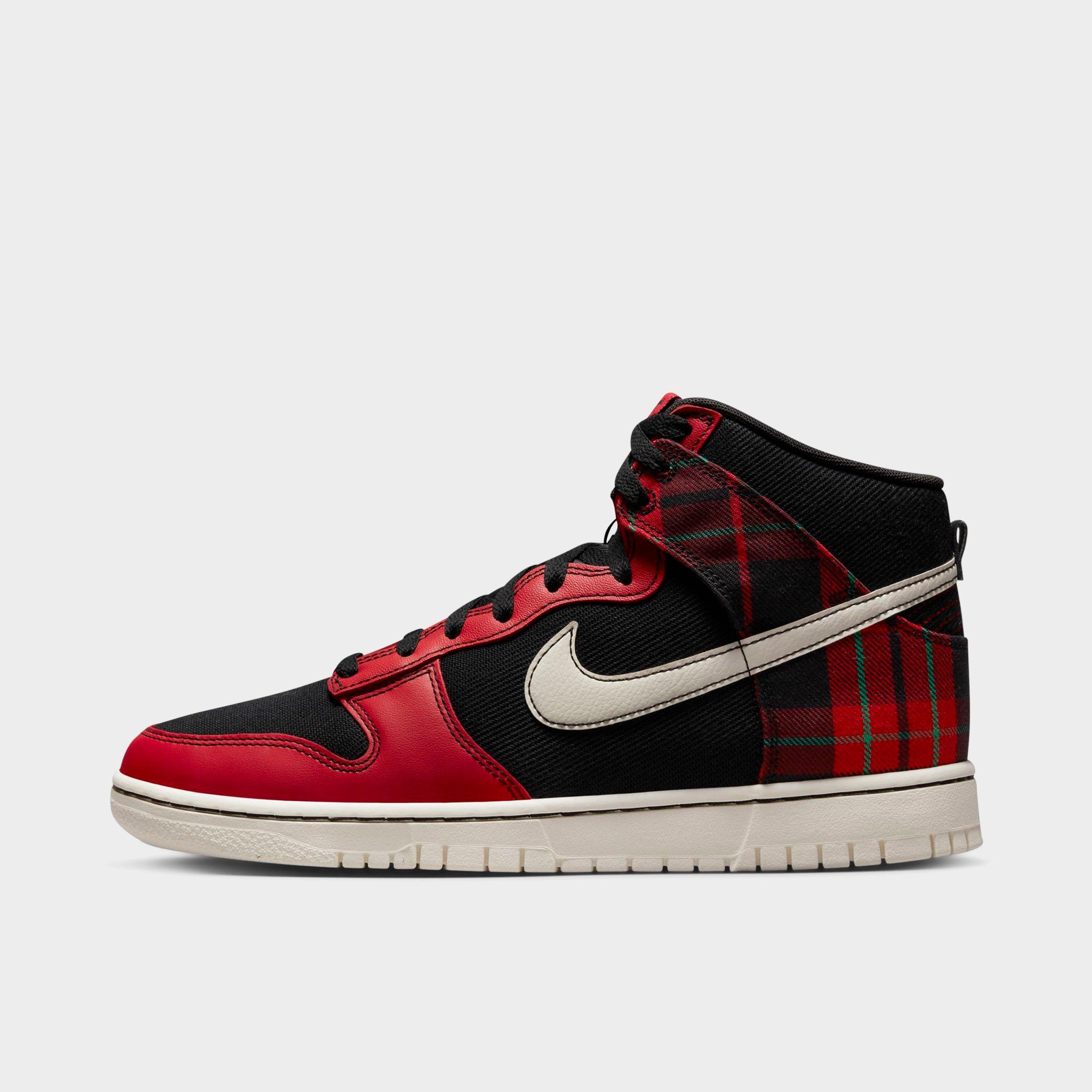Nike Dunk High Retro Se Plaid Casual Shoes In Black/pale Ivory/university Red