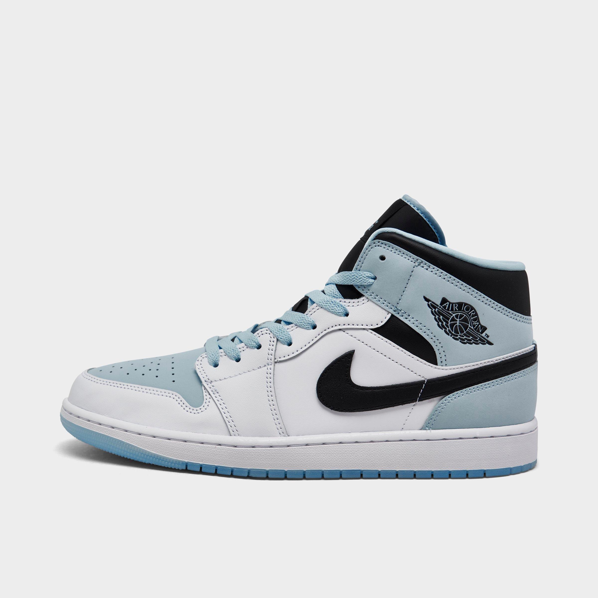 Nike Air Jordan Retro 1 Mid Se Casual Shoes In White/ice Blue/black