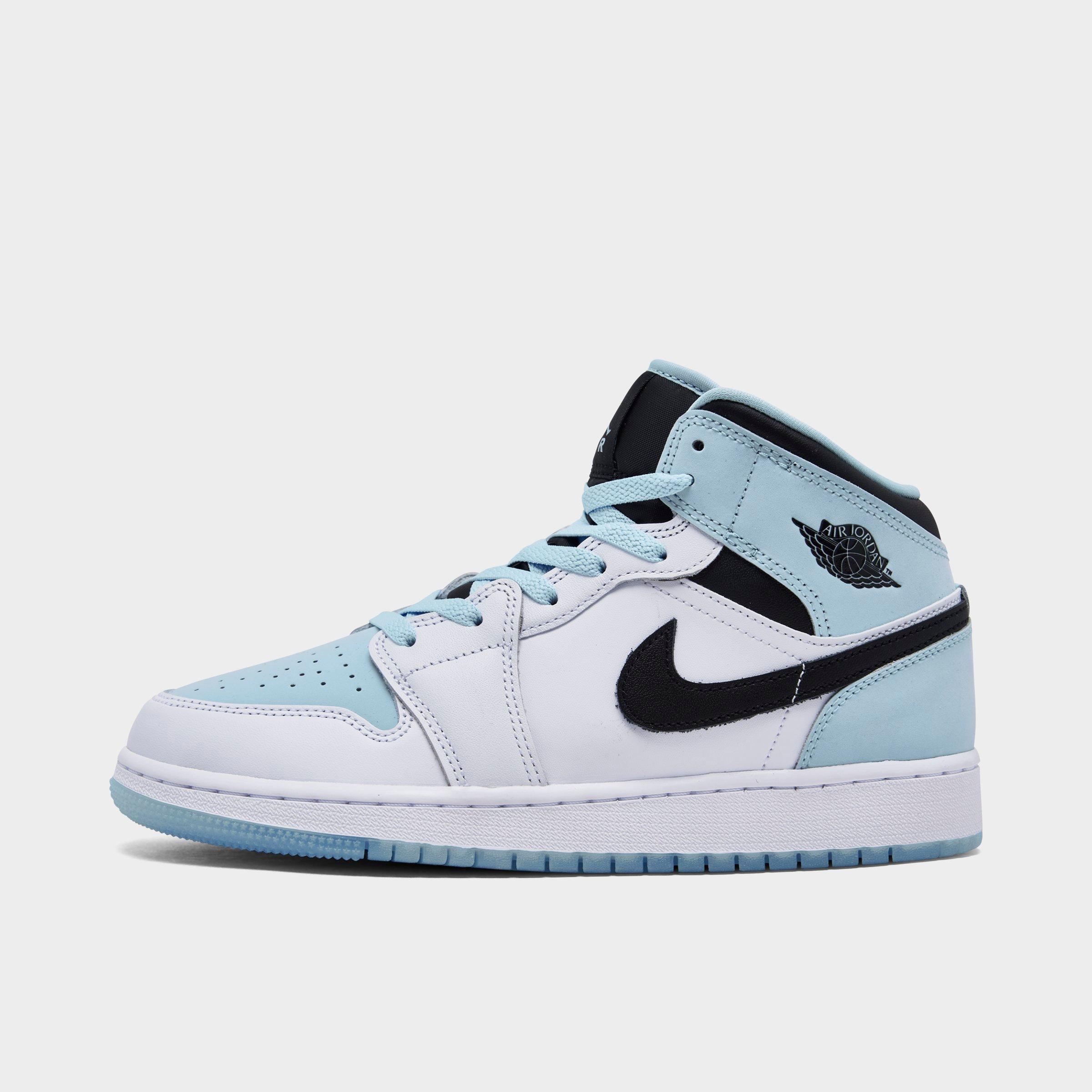 Nike Big Kids' Air Jordan Retro 1 Mid Se Casual Shoes In White/ice Blue/black