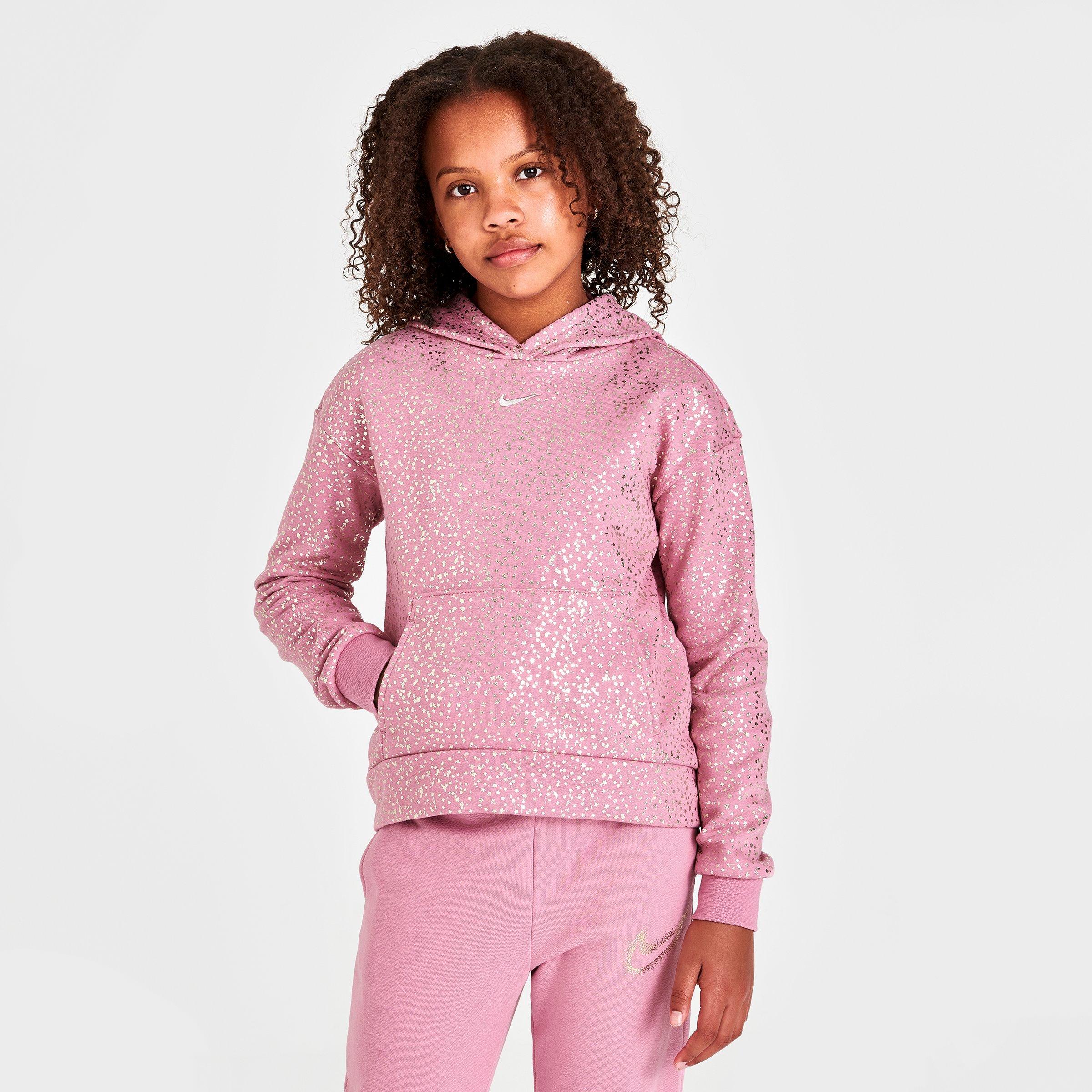 Nike Kids'  Girls' Sportswear All-over Print Metallic Fleece Hoodie In Elemental Pink/metallic Gold