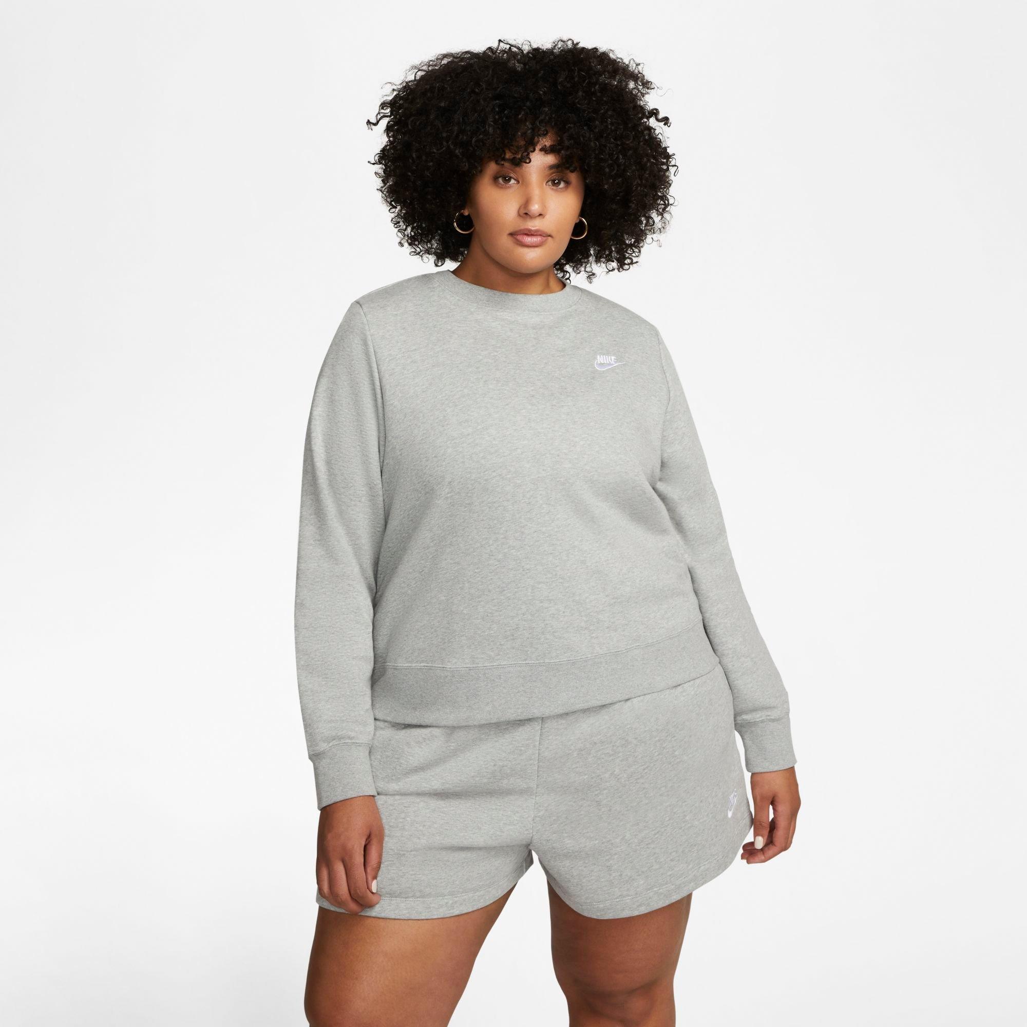 Nike Women's Sportswear Club Fleece Crewneck (plus Size) In Dark Grey Heather/white
