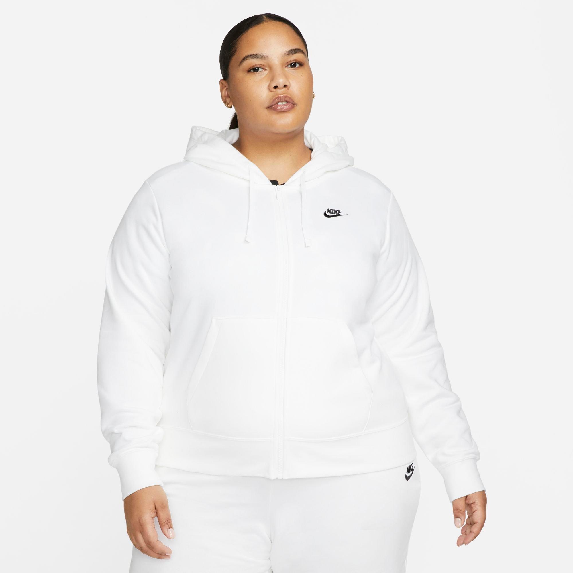 Nike Women's  Sportswear Club Fleece Full-zip Hoodie (plus Size) In White/black