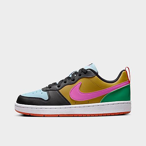 Shop Nike Big Kids' Court Borough Low Recraft Casual Shoes Size 6.0 Leather In Black/bronzine/light Armory Blue/playful Pink