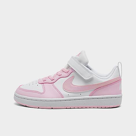 Shop Nike Girls' Little Kids' Court Borough Low Recraft Stretch Lace Casual Shoes In White/pink Foam