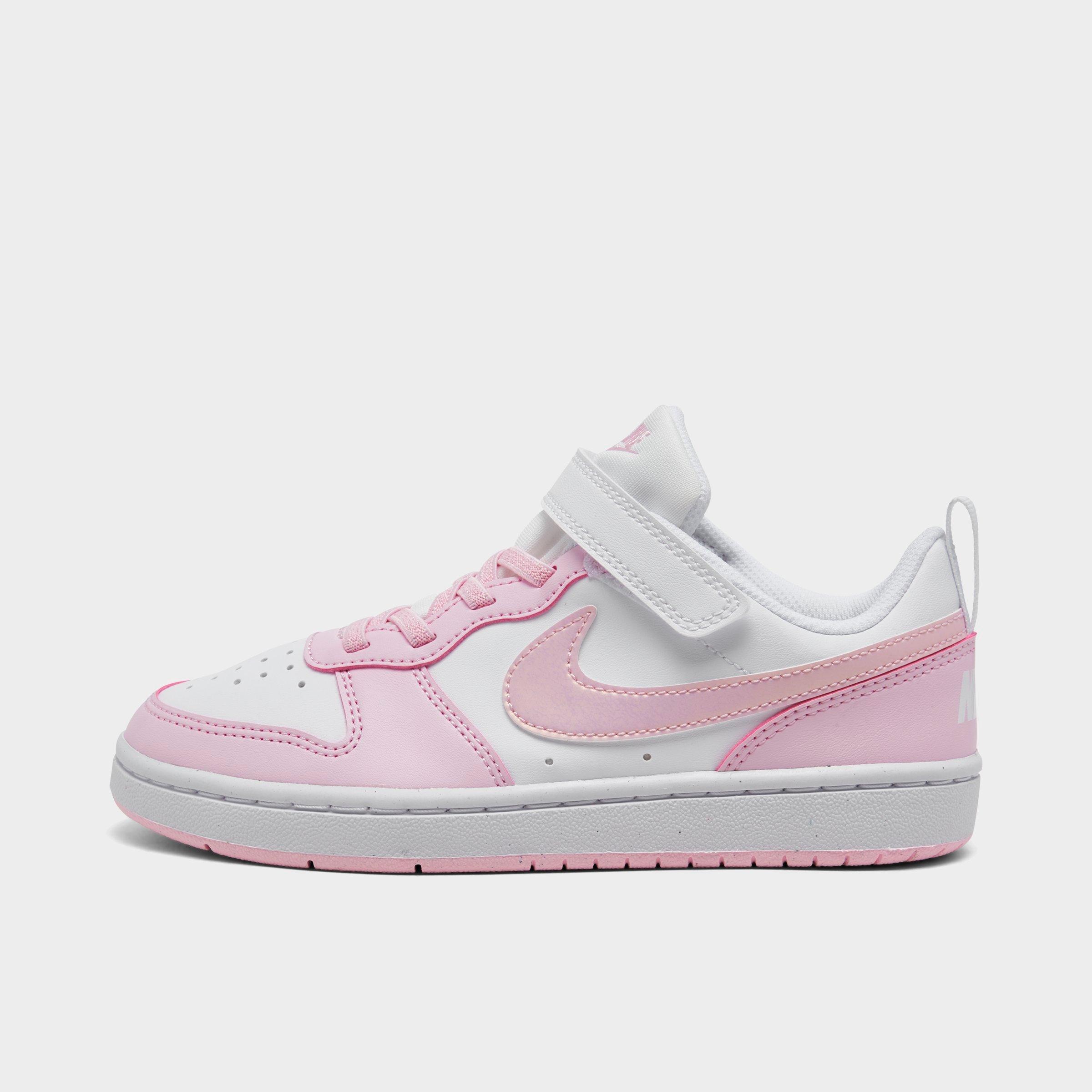 Shop Nike Girls' Little Kids' Court Borough Low Recraft Stretch Lace Casual Shoes In White/pink Foam