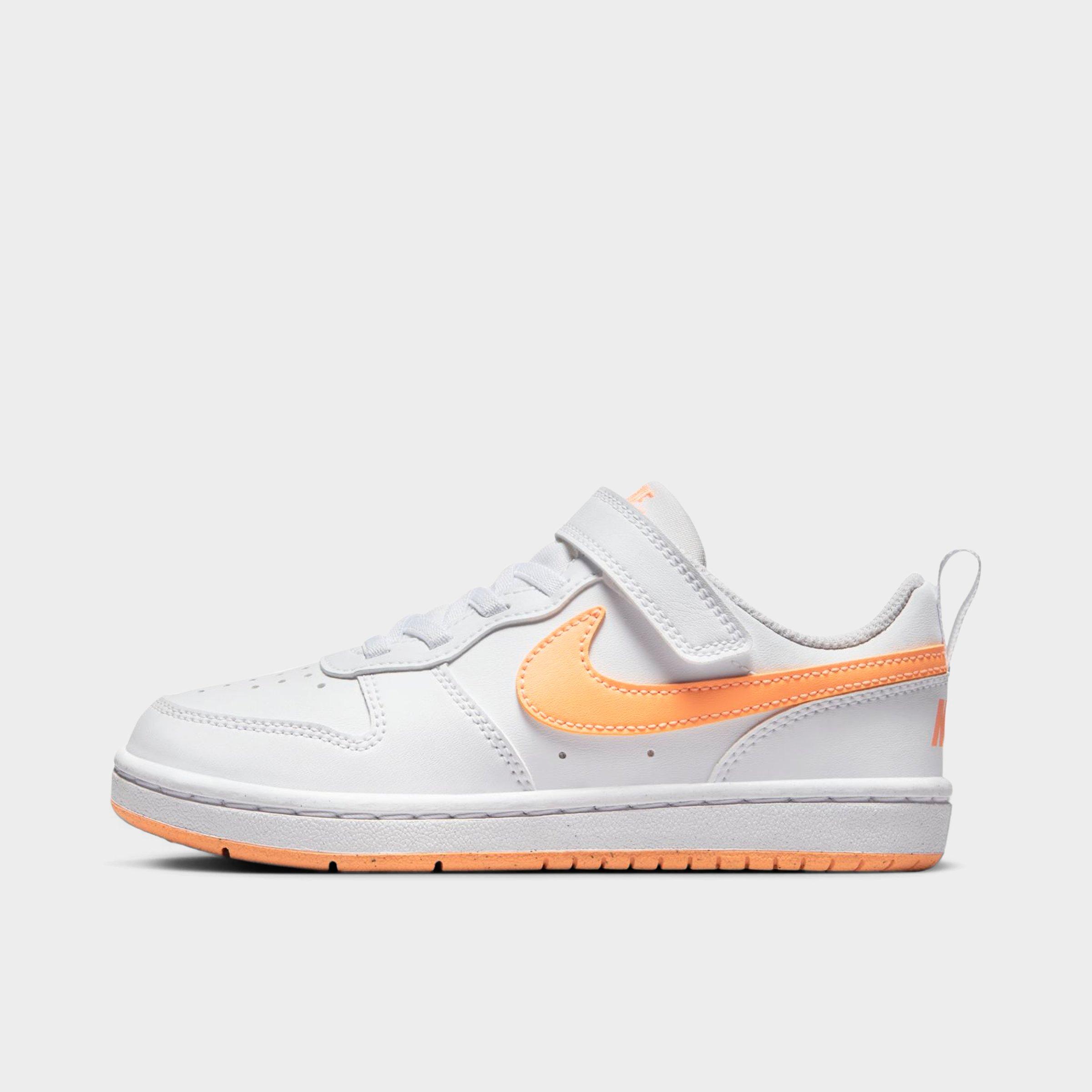 Nike Little Kids Court Borough Low Recraft Stretch Lace Casual Shoes in White/White/Peach Cream Size: 1.0