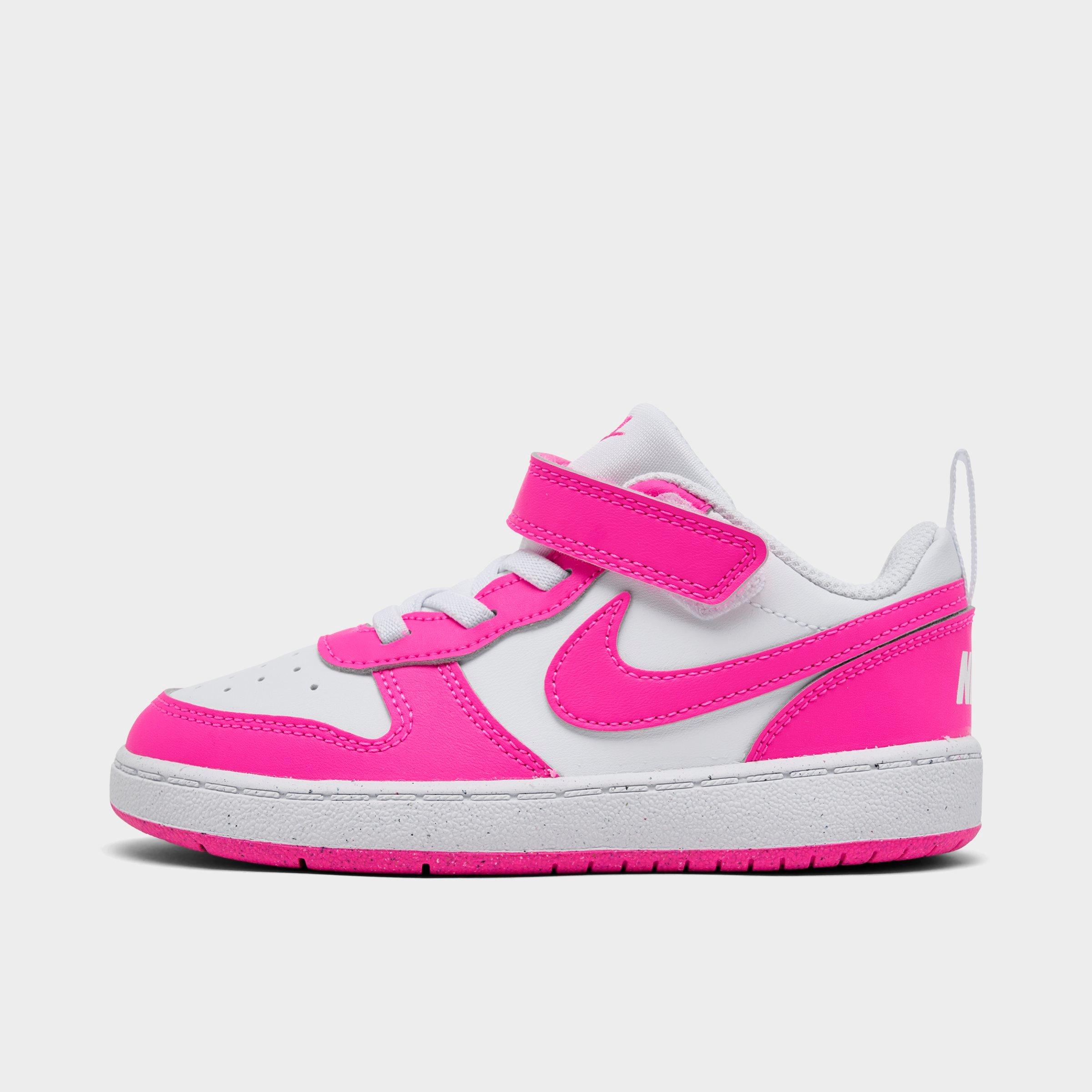 Nike Kids Toddler Court Borough Low Recraft Stretch Lace Casual Shoes in White/Laser Fuchsia Size: 4