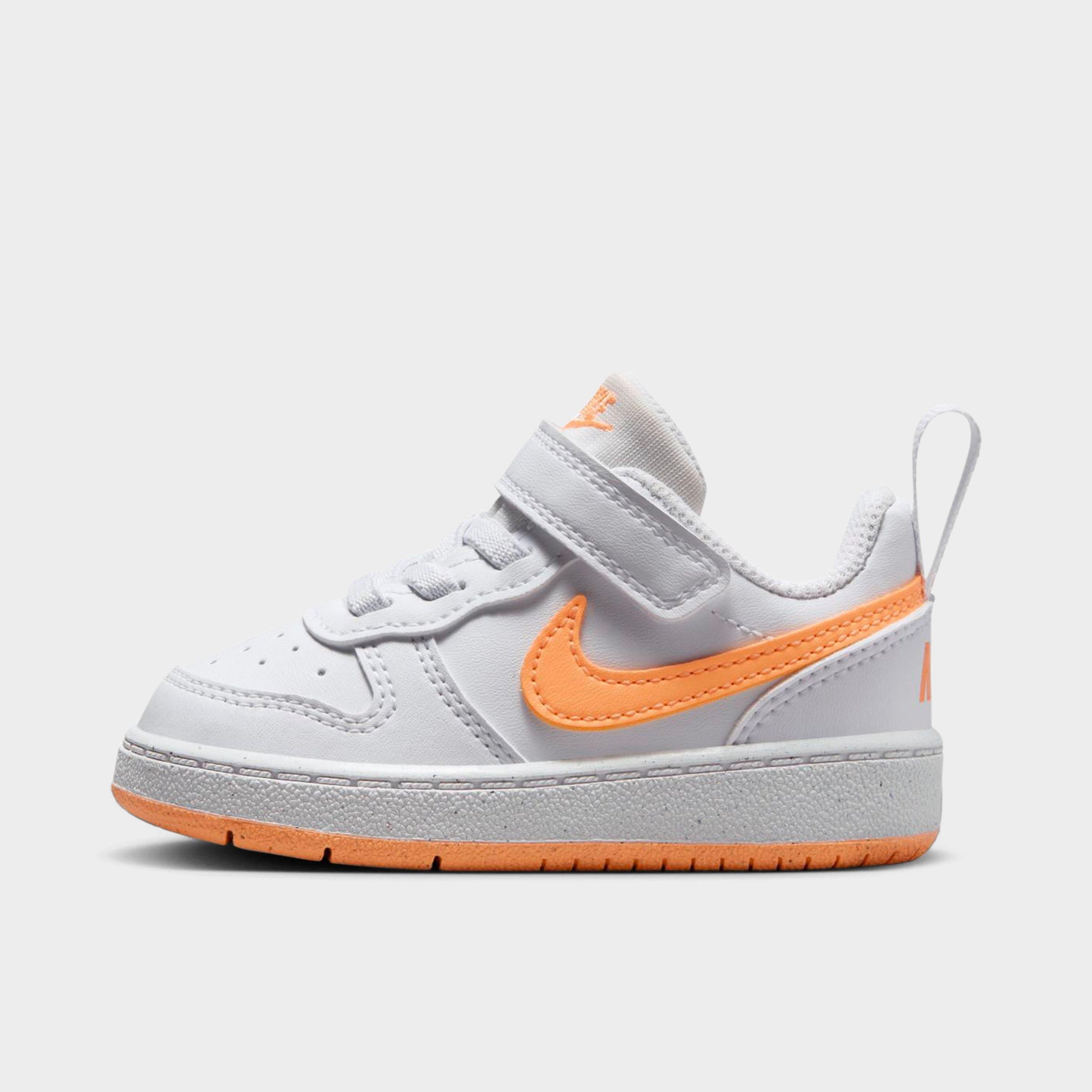 Nike Kids Toddler Court Borough Low Recraft Stretch Lace Casual Shoes in White/White/Peach Cream Size: 2.0