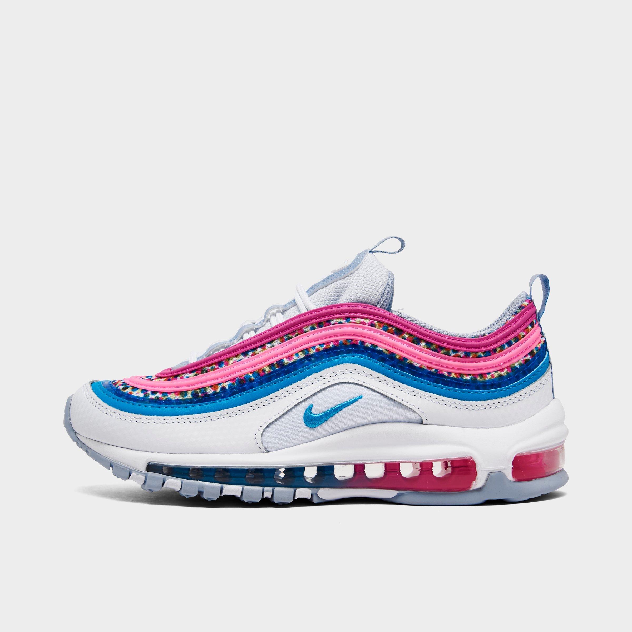 Nike Big Kids' Air Max 97 Casual Shoes (women's Sizes Available) In White/blue Lightning/active Fuchsia/blue Whisper
