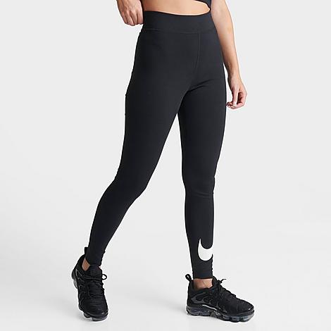Shop Nike Women's Sportswear Classics Essential Swoosh Leggings In Black/sail
