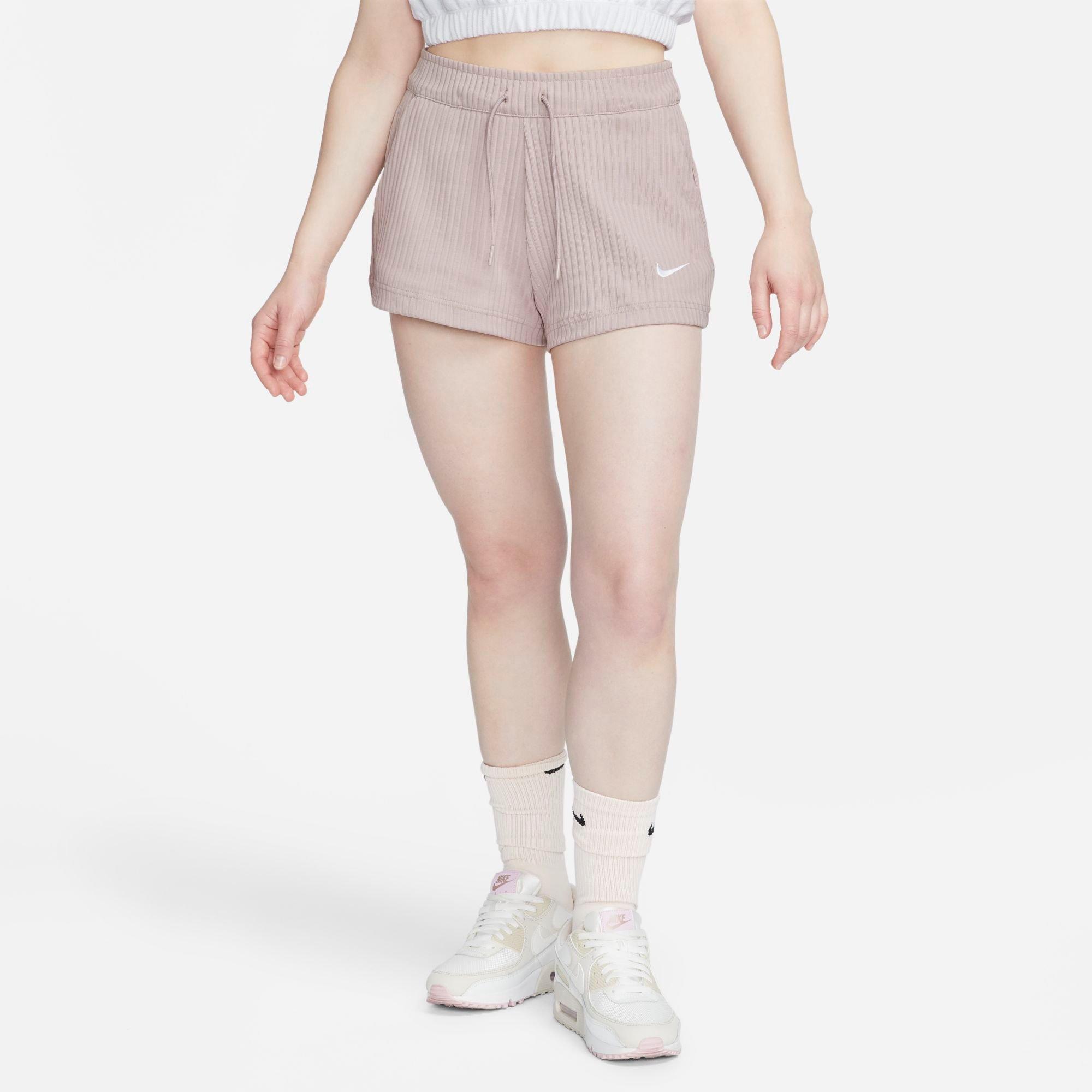 Shop Nike Women's Sportswear Ribbed Jersey Shorts In Diffused Taupe/white