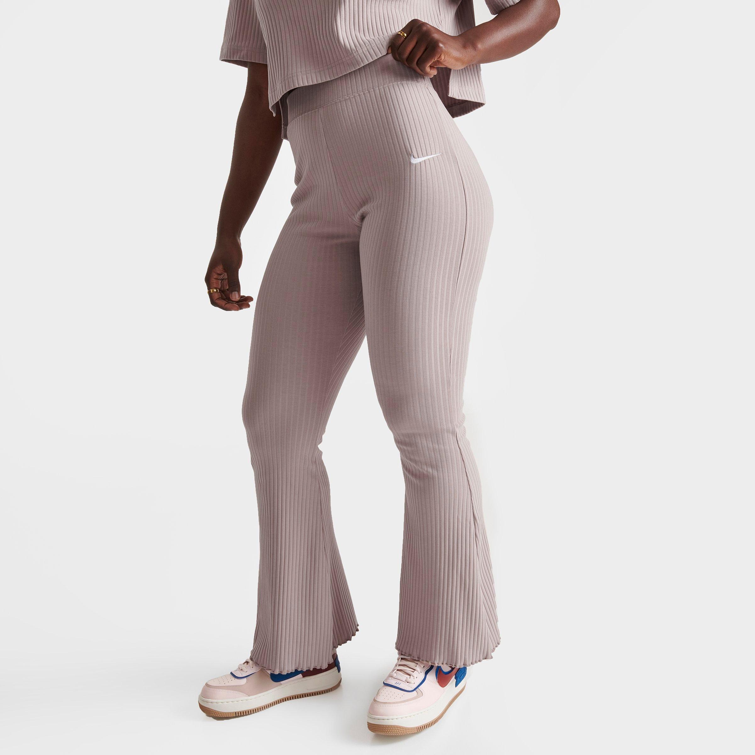 Nike Women's Sportswear High-waisted Wide Leg Ribbed Jersey Pants In Diffused Taupe/white