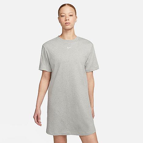 Nike Women's Sportswear Essential Short-sleeve T-shirt Dress In Dark Grey Heather/white