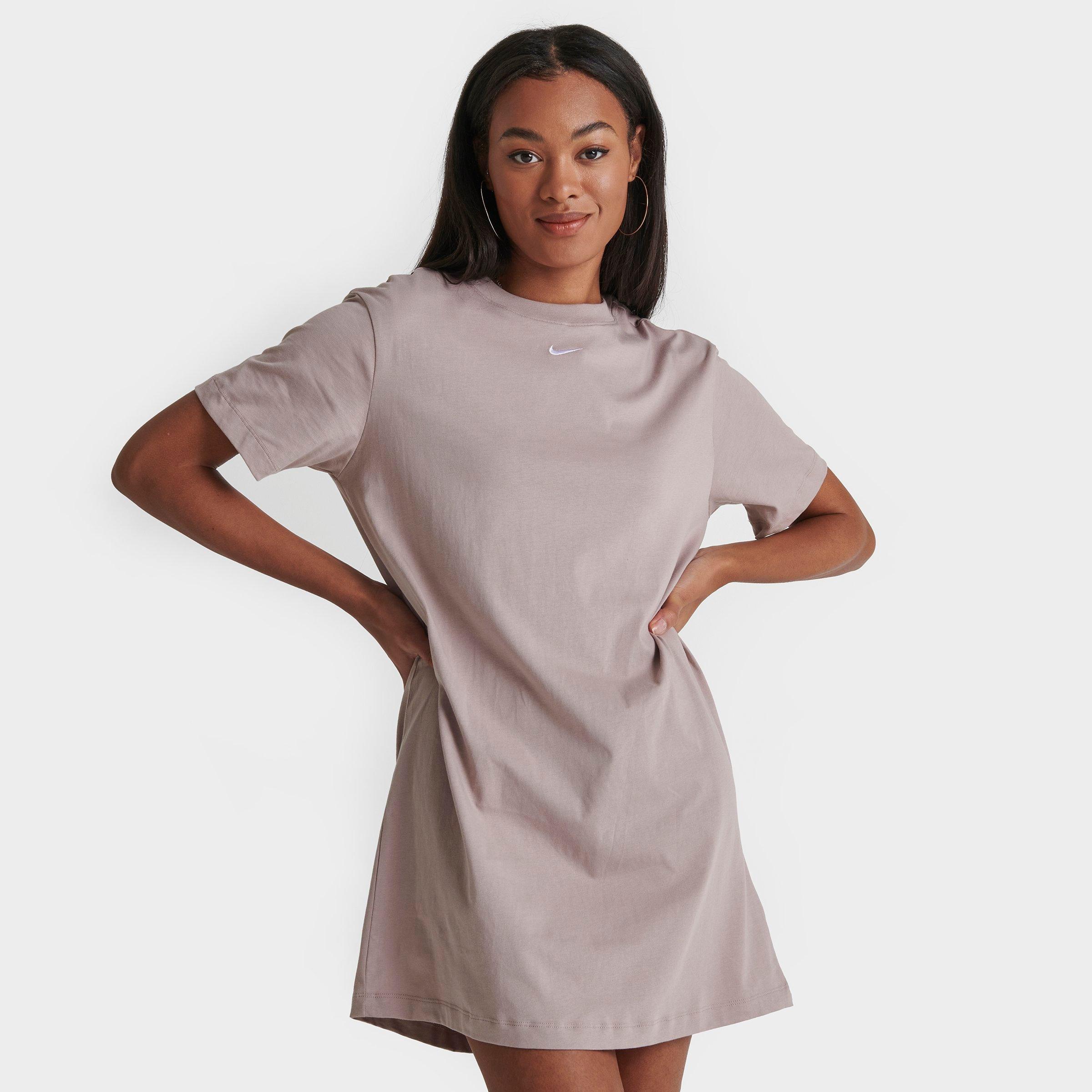 Nike Women's Sportswear Essential Short-sleeve T-shirt Dress In Diffused Taupe/white