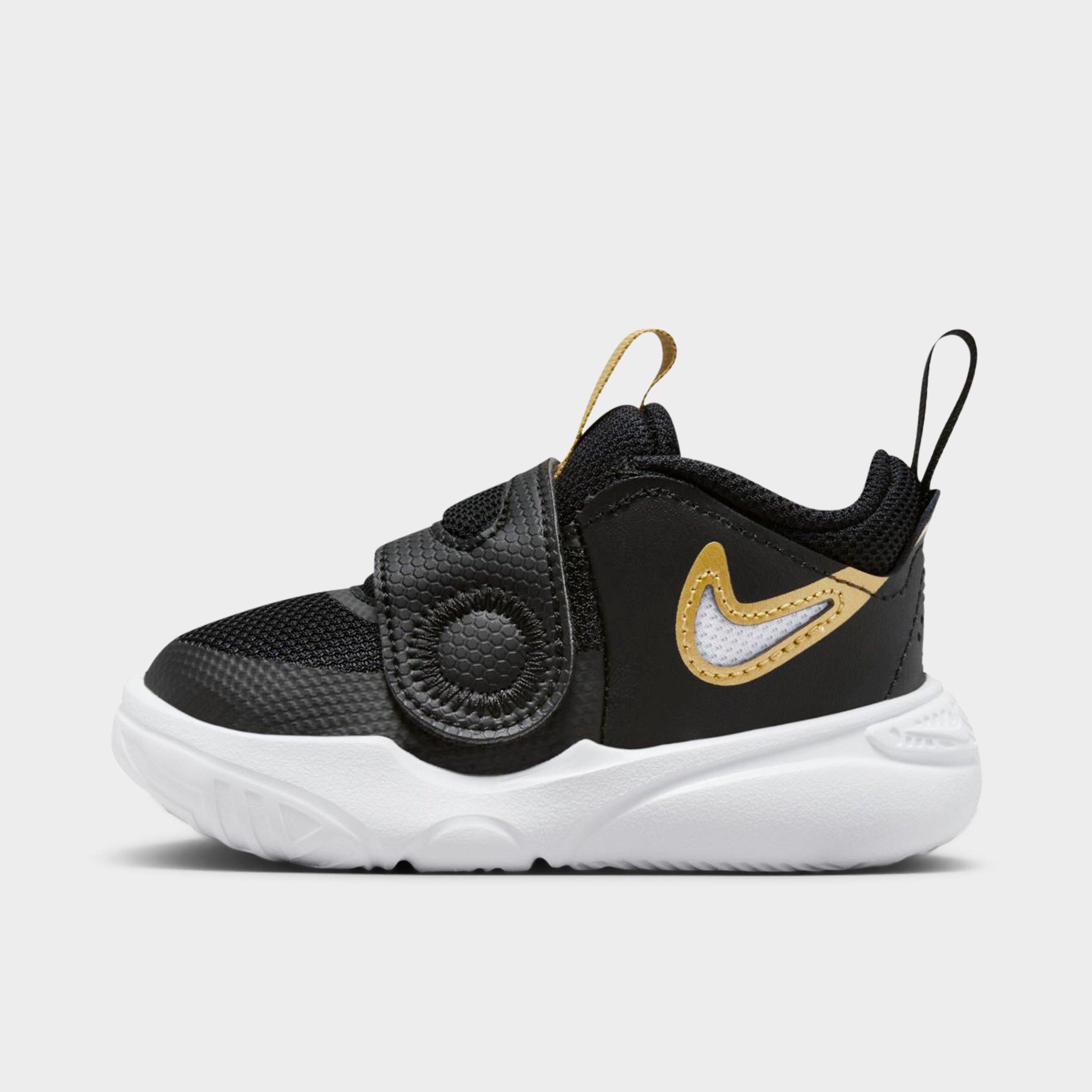 Nike Kids Toddler Team Hustle D 11 Casual Shoes in Black/White/Metallic Gold Size: 2.0