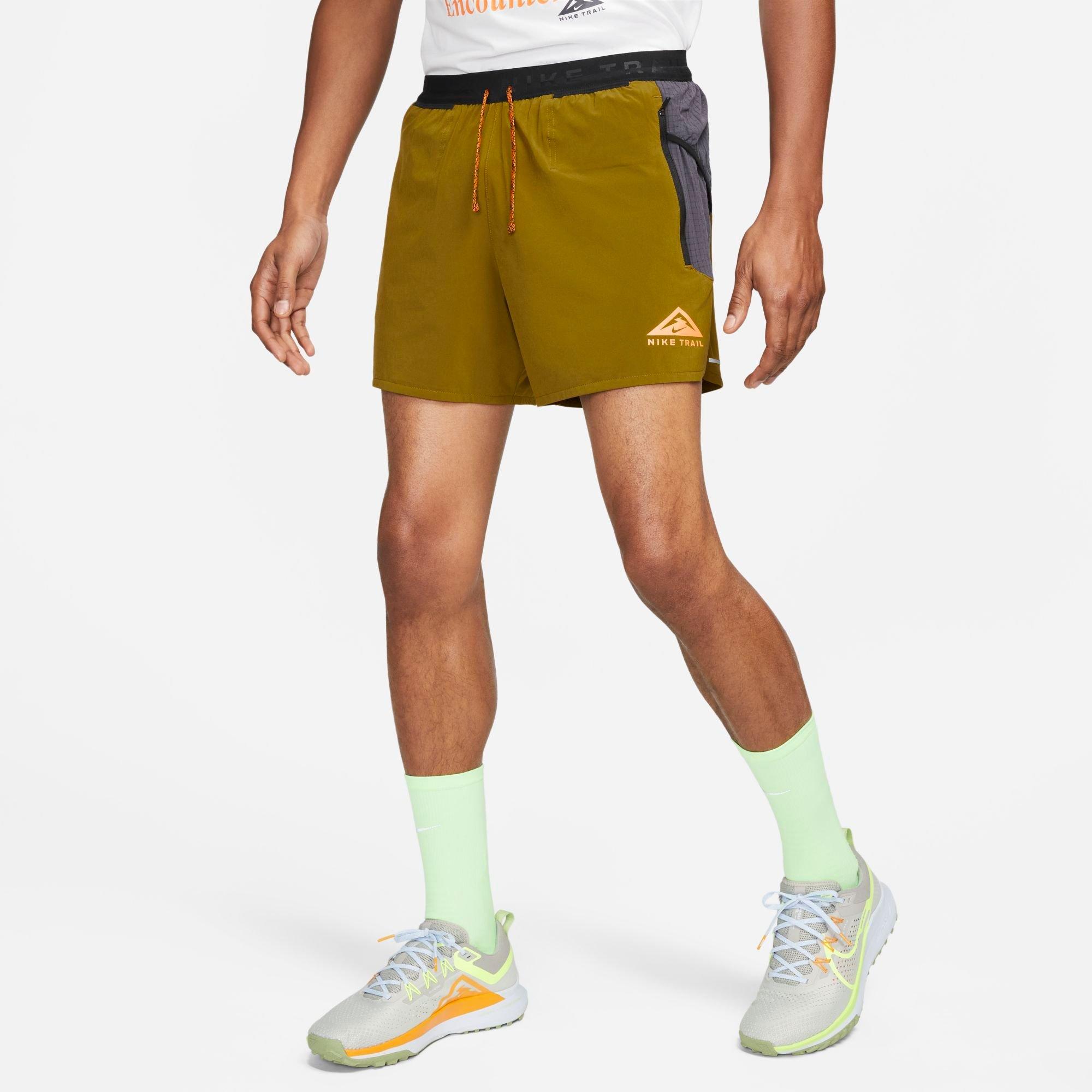 Nike Men's Trail Second Sunrise Dri-fit 5" Brief-lined Running Shorts In Olive Flak/gridiron/bright Mandarin