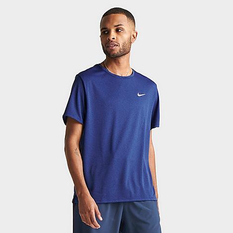 Nike Men's Dri-fit Uv Miler Short-sleeve Running Top In Midnight Navy/game Royal/heather