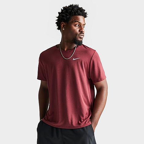 Nike Men's Dri-fit Uv Miler Short-sleeve Running Top In Night Maroon/cedar/heather/reflective Silver
