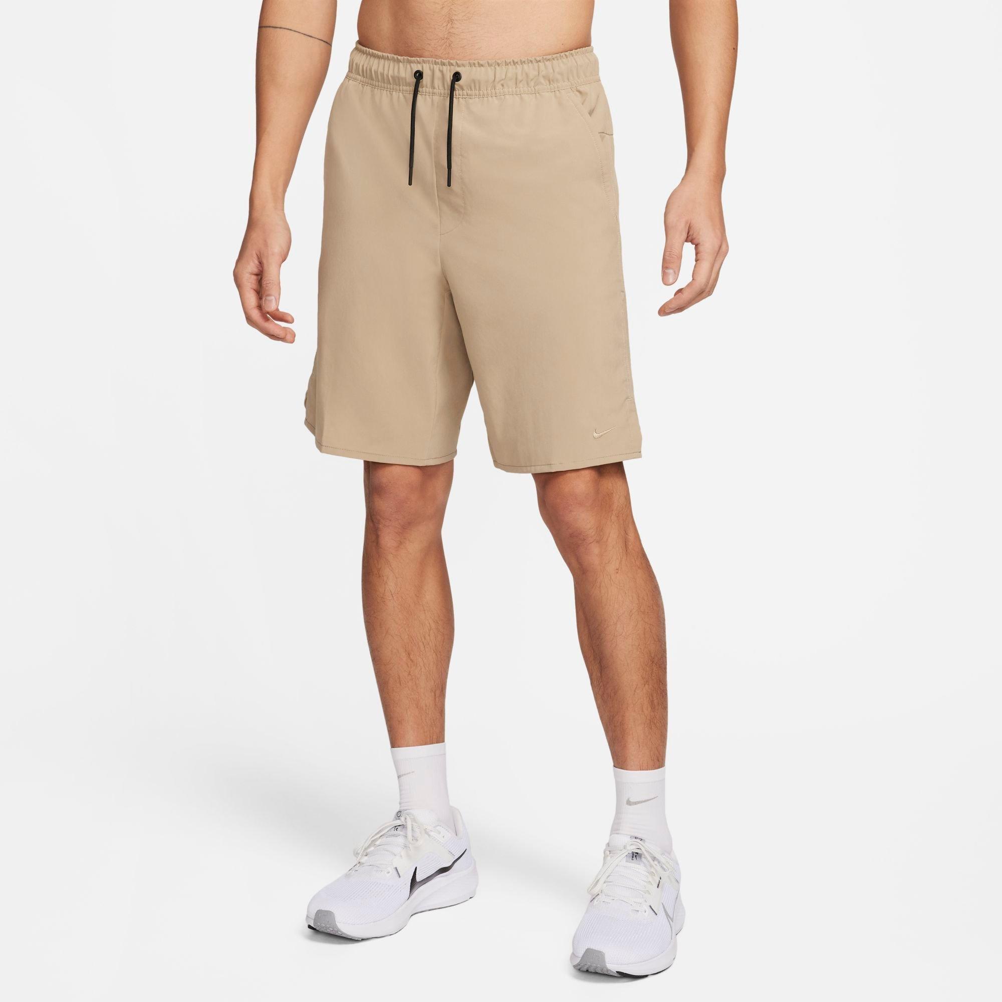 Nike Men's Unlimited Dri-FIT 9" Unlined Versatile Shorts in Beige/Khaki Size Medium Polyester/Spandex