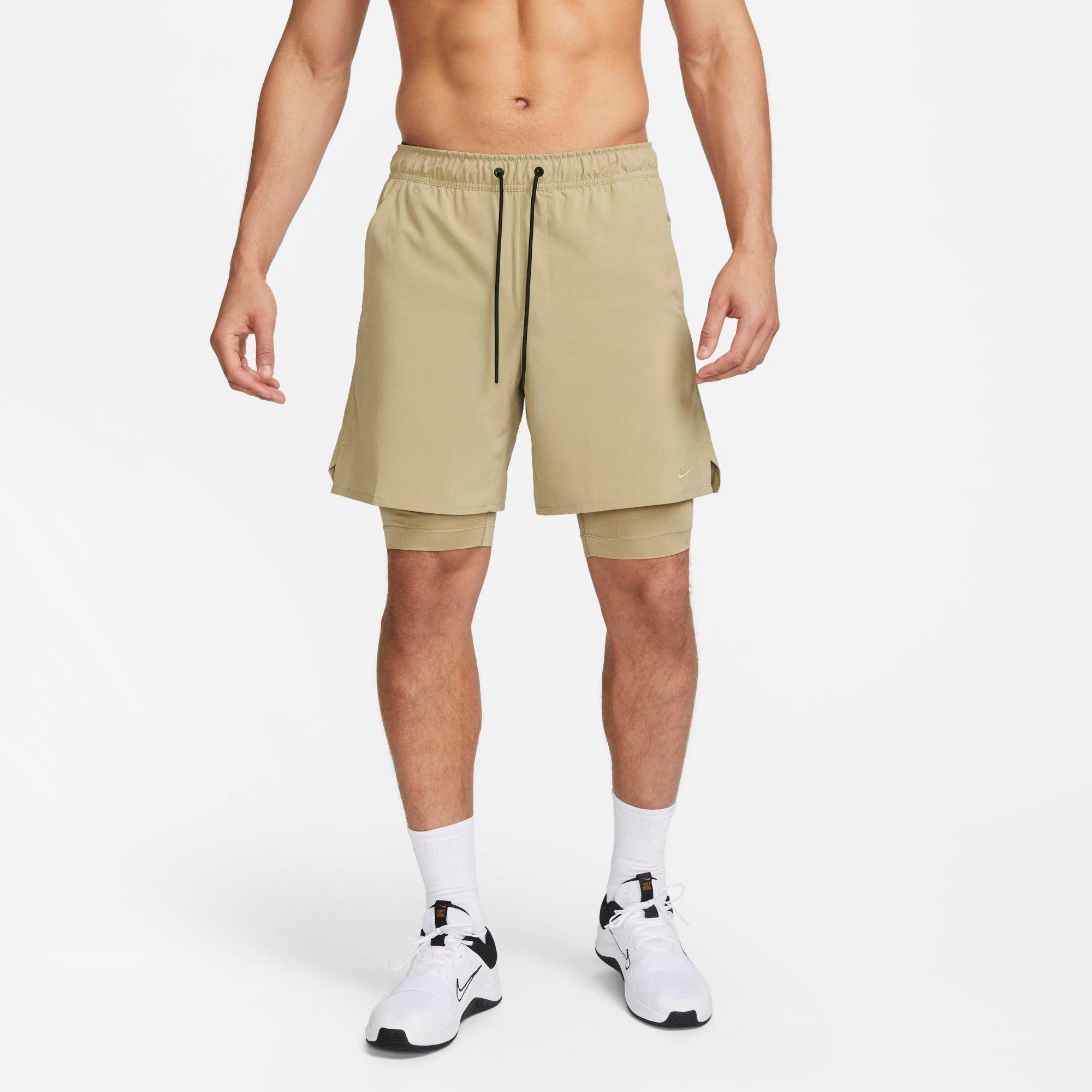 Shop Nike Men's Unlimited Dri-fit 2-in-1 7" Versatile Shorts In Neutral Olive/neutral Olive/black/neutral Olive