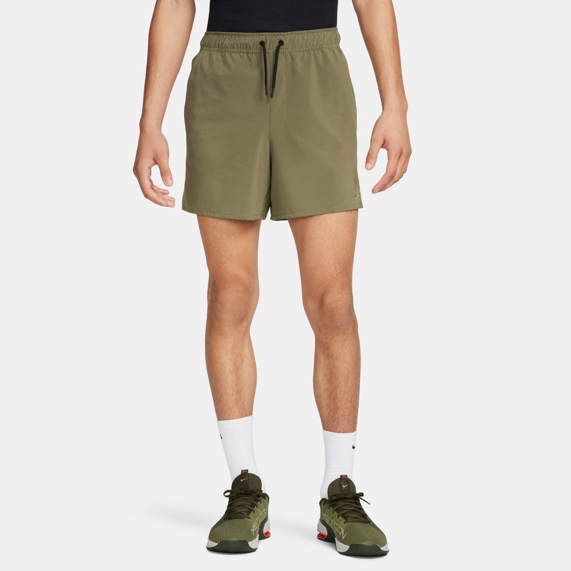 Shop Nike Men's Unlimited Dri-fit 5" Unlined Versatile Shorts In Medium Olive/black/medium Olive