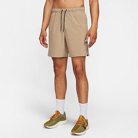 Shop Nike Men's Unlimited Dri-fit 7" Unlined Versatile Shorts In Khaki/black/khaki