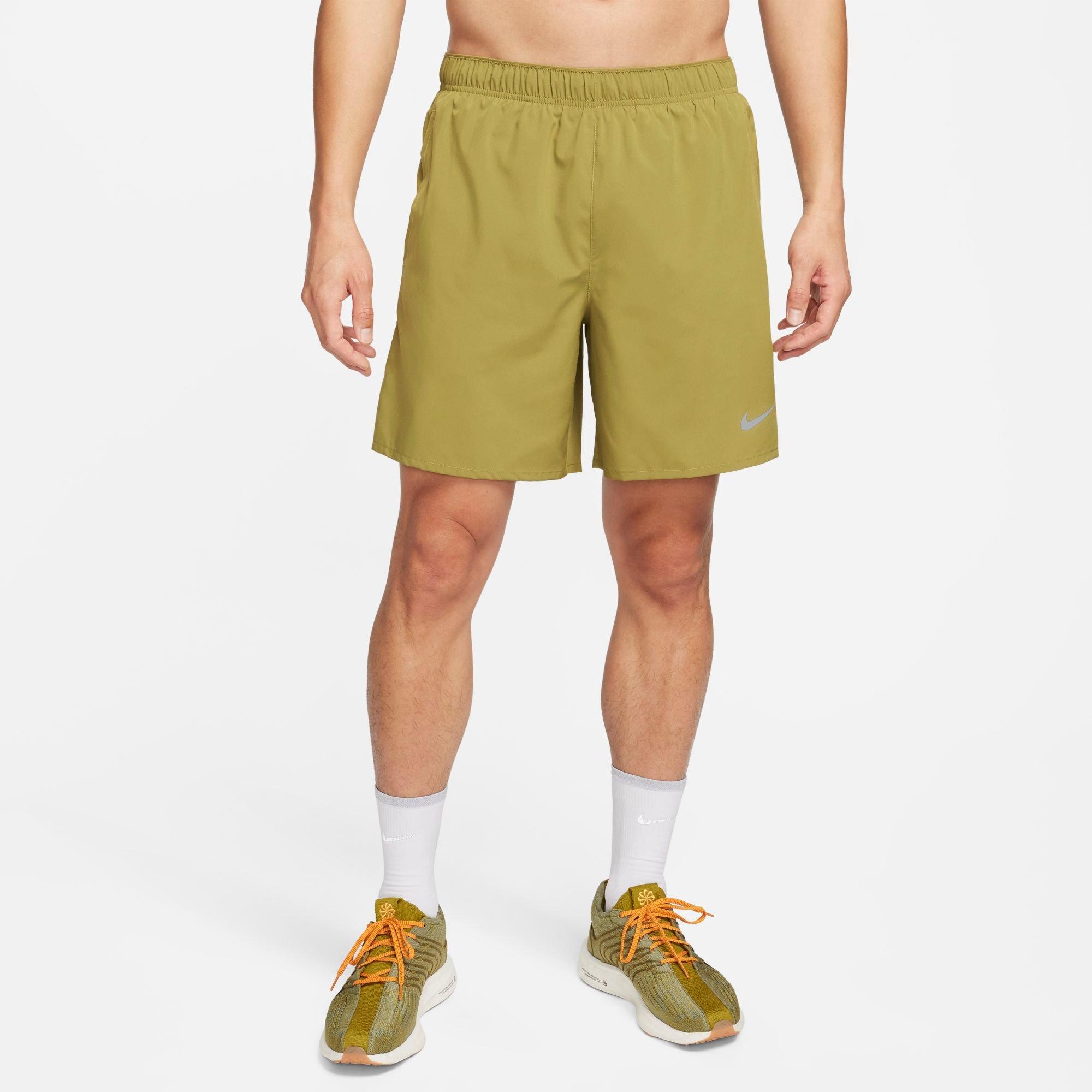 Nike Men's Dri-FIT Challenger Brief-Lined 7" Running Shorts in Green/Pacific Moss Size Large 100% Polyester