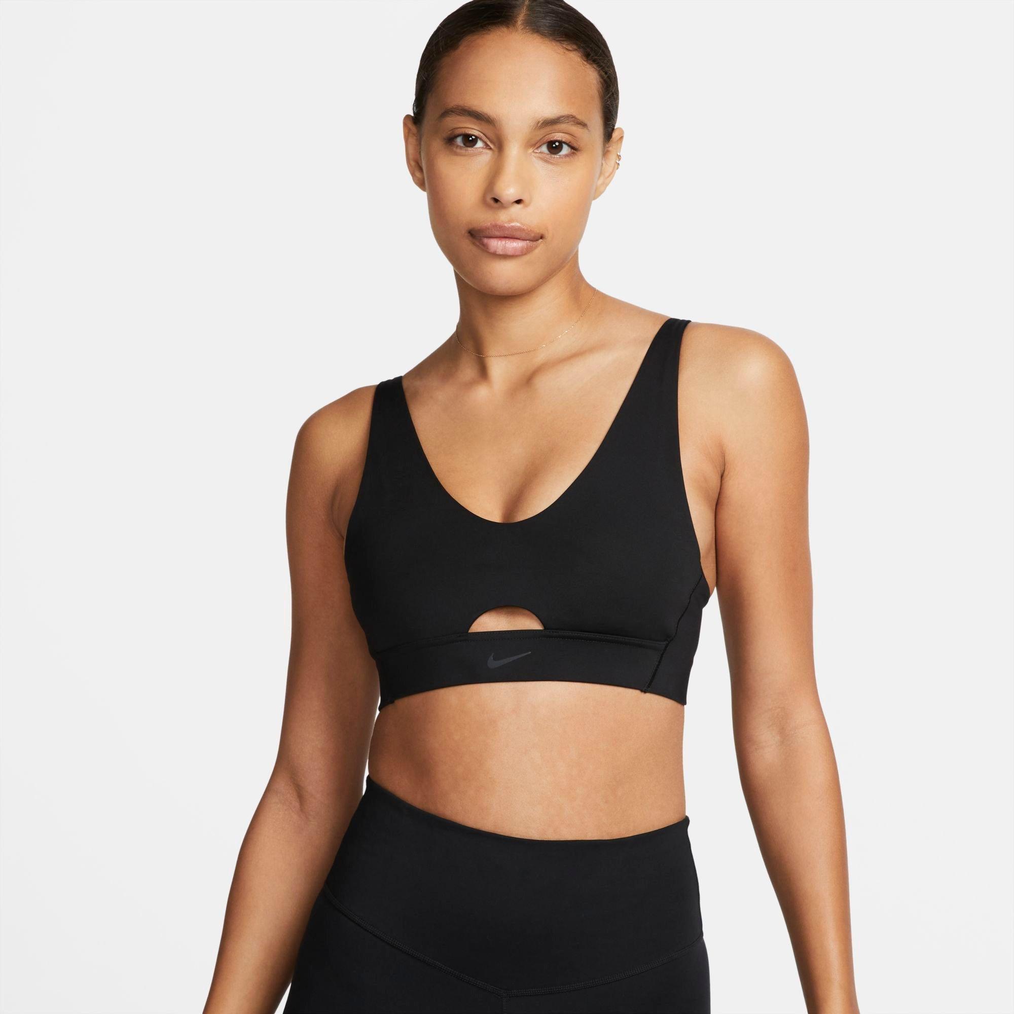 Nike Women's Dri-FIT Indy Plunge Cutout Bra in Black/Dark Smoke Grey Size: XS