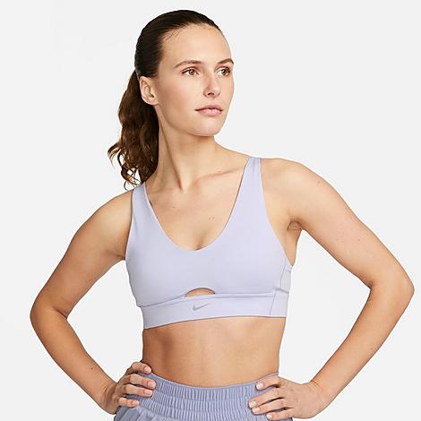 Nike Women's Dri-fit Indy Plunge Cutout Bra In Oxygen Purple/indigo Haze