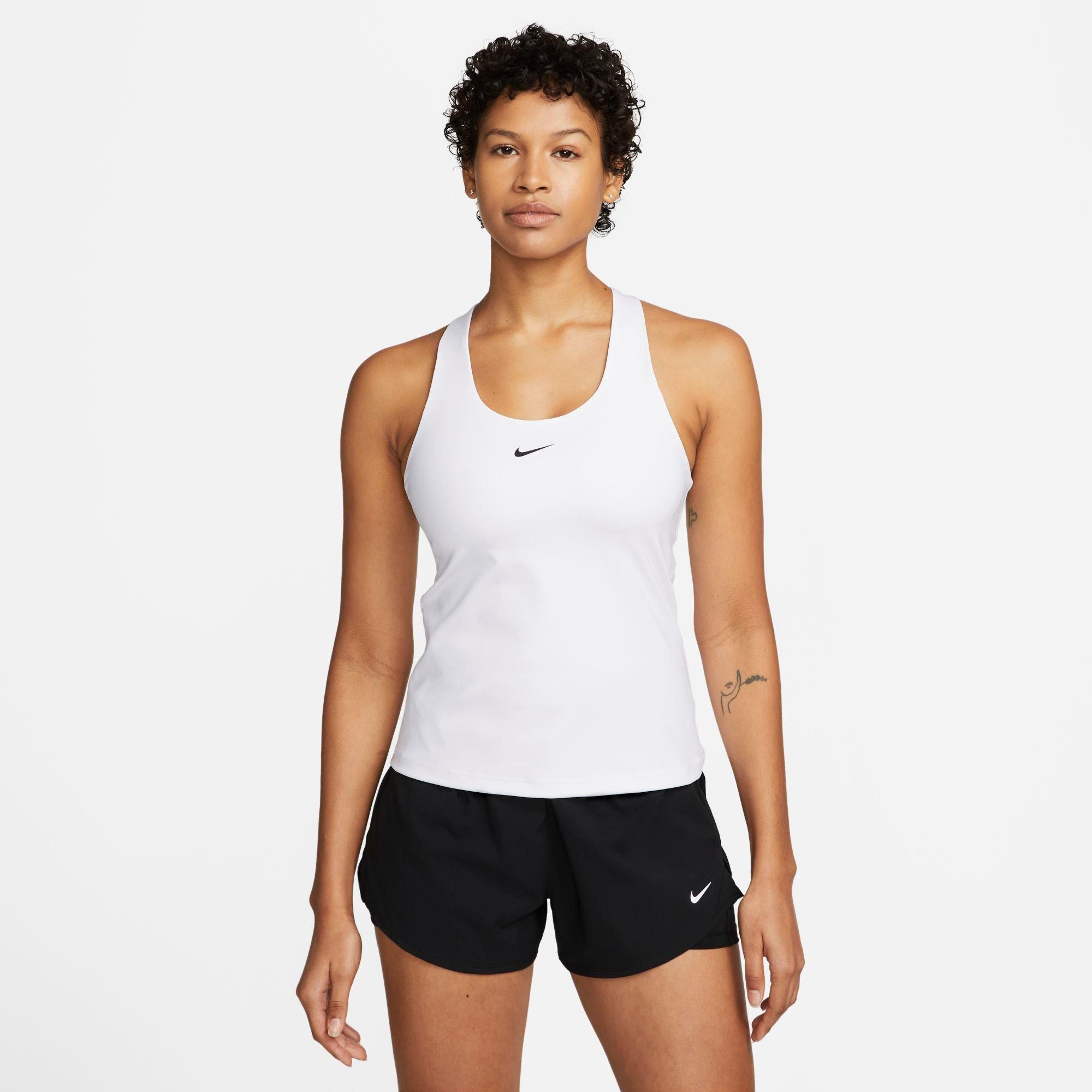 Nike Women's Swoosh Medium-support Padded Sports Bra Tank Top In White/stone Mauve/black