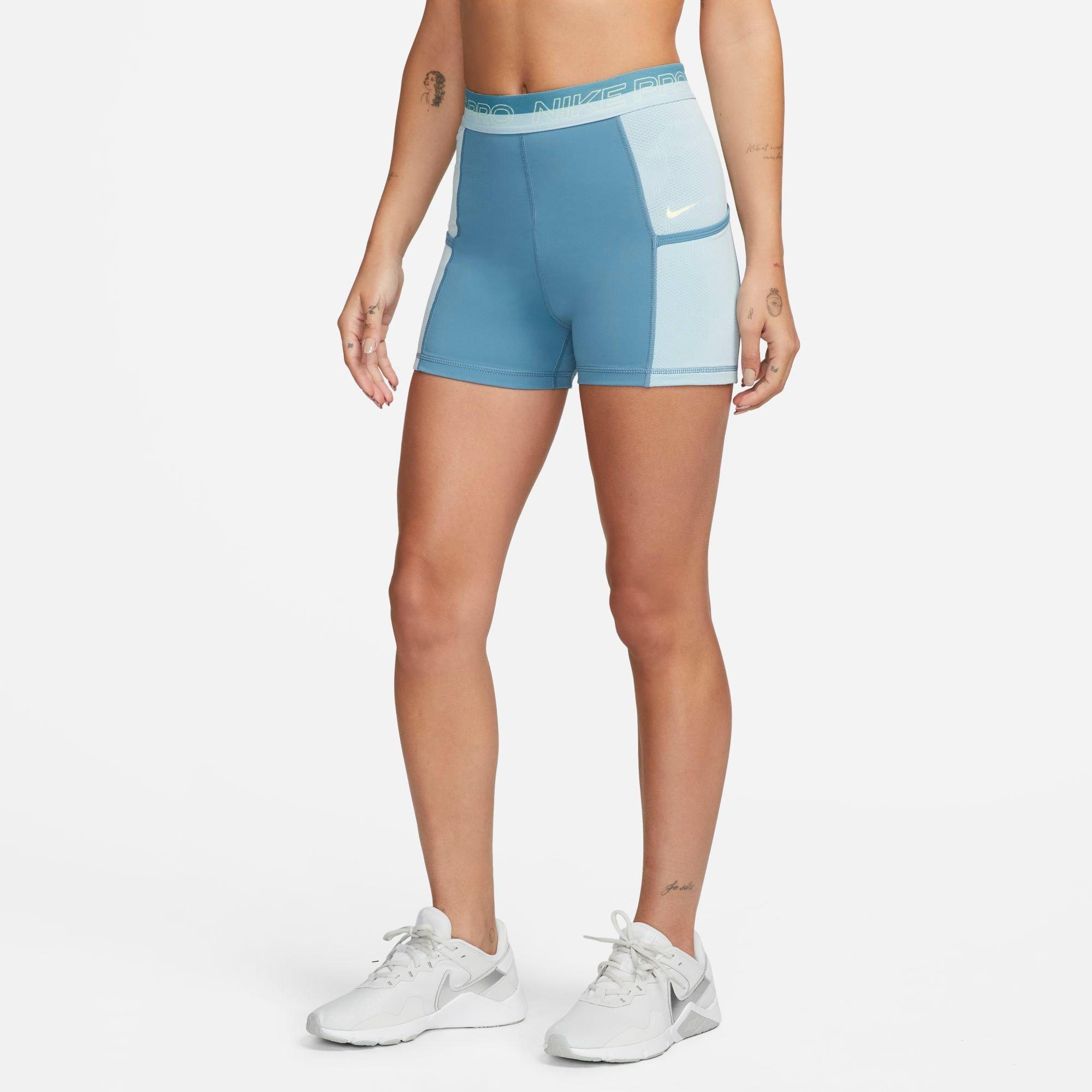 Nike Women's  Pro High-waisted 3" Training Shorts With Pockets In Noise Aqua/ocean Bliss/citron Tint/citron Tint