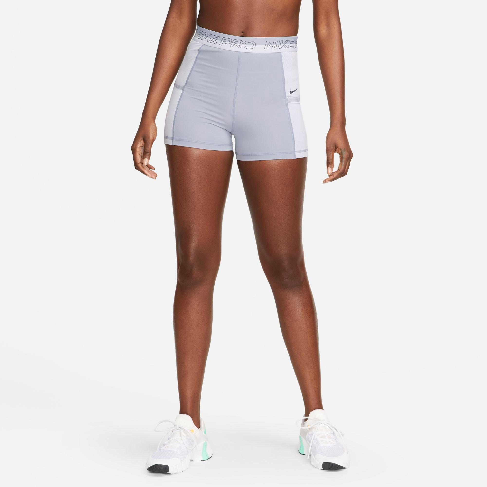 Nike Women's  Pro High-waisted 3" Training Shorts With Pockets In Indigo Haze/oxygen Purple/gridiron/gridiron 