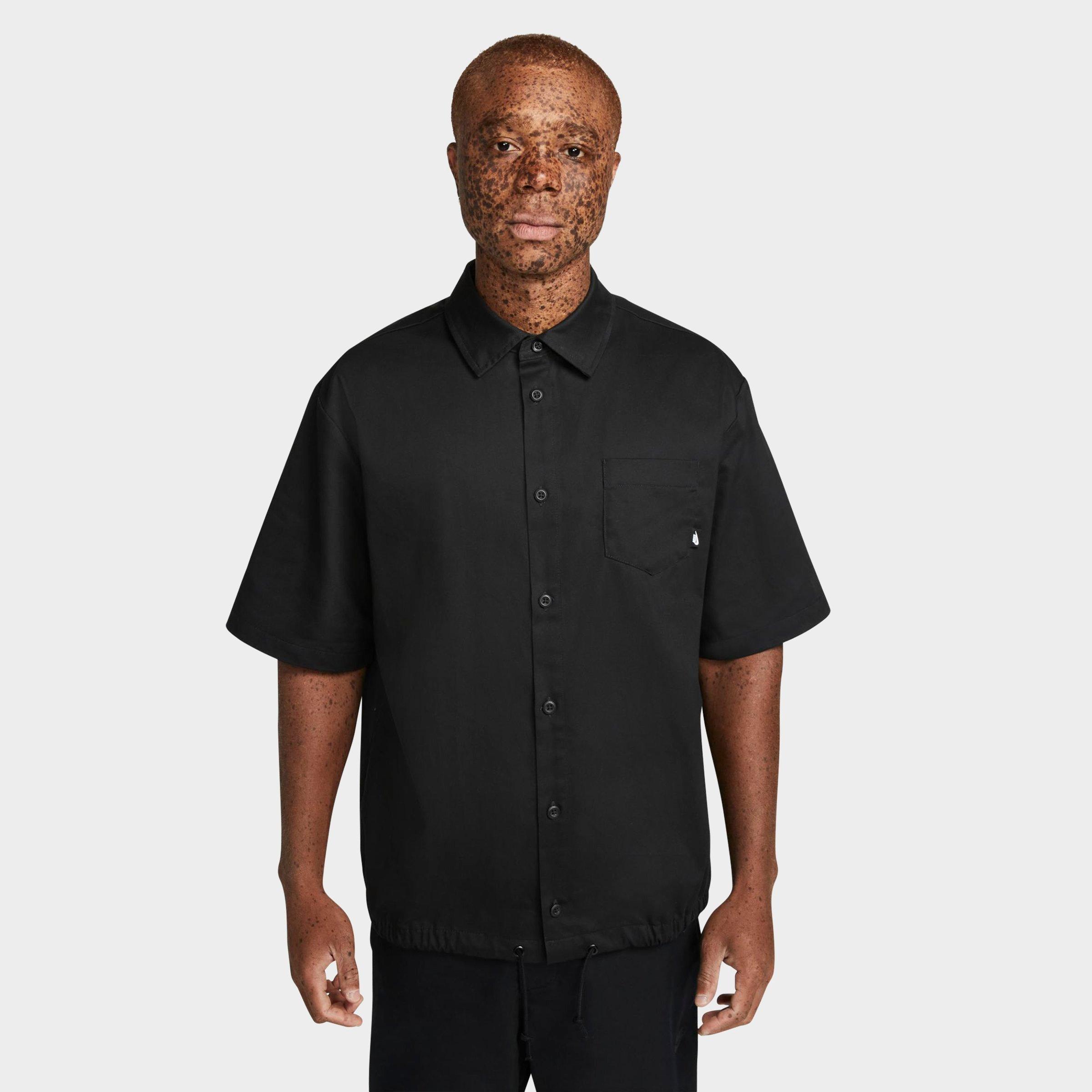 Nike Men's Club Button-down Short-sleeve Woven Top In Black