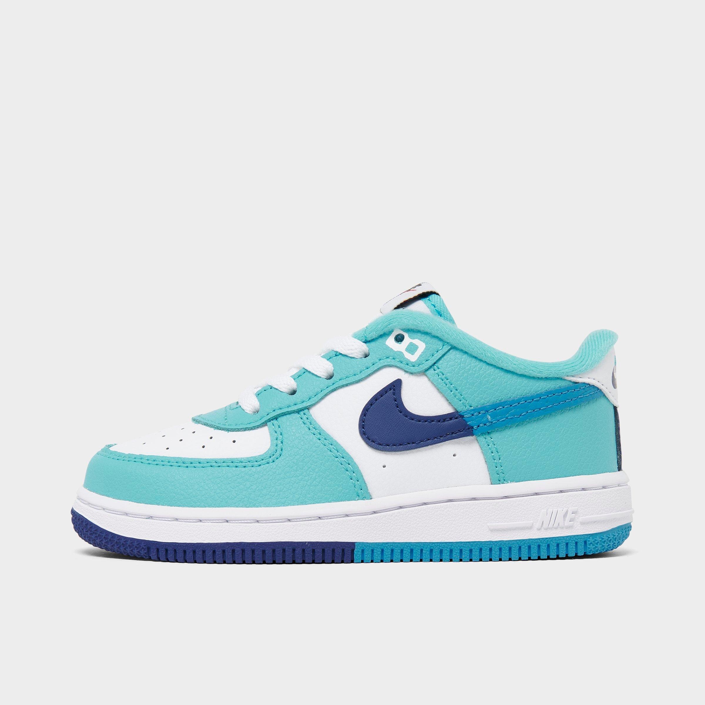 Nike Kids Toddler Air Force 1 LV8 2 Casual Shoes in White/Light Photo Blue/Deep Royal Blue Size: 4.0