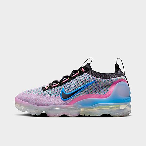 Shop Nike Women's Air Vapormax 2021 Flyknit Running Shoes (big Kids' Sizing Available) In Pink Blast/photo Blue